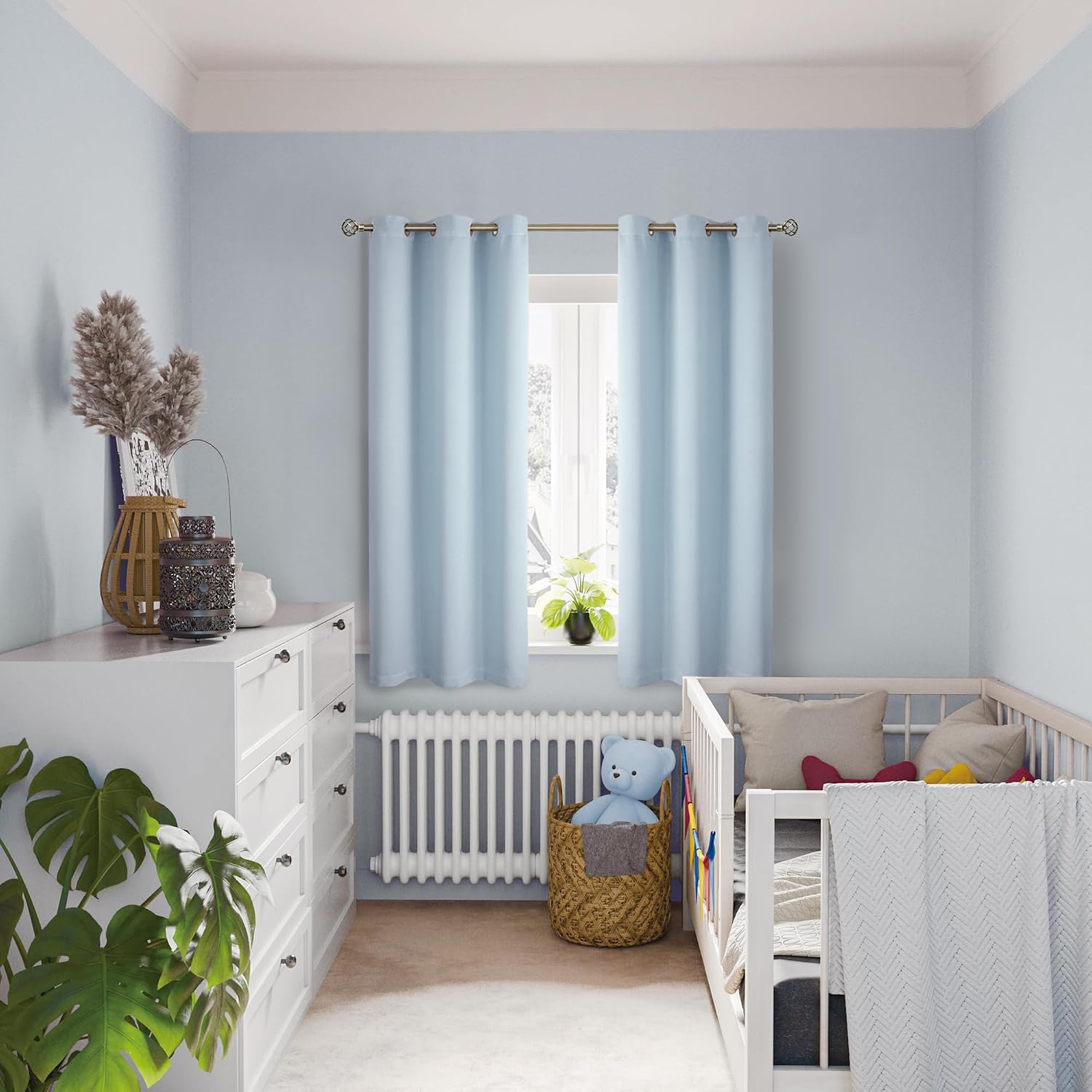 BGment Baby Blue 100% Blackout Curtains for Nursery Bedroom 63 Inch Length 2 Panels, Thermal Insulated Full Light Blocking Grommet Noise Ca…