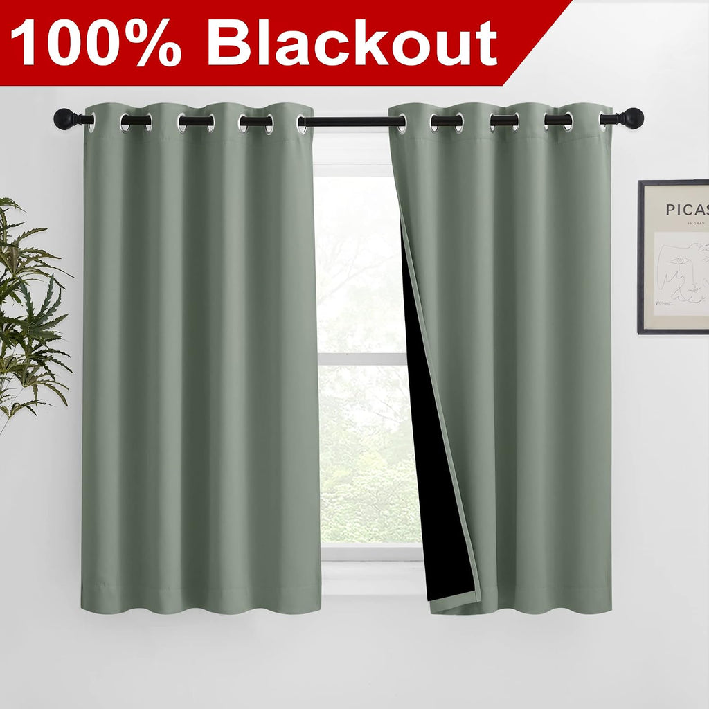 Nicetown 100% Blackout Curtains 54 inches Long, Double-Deck Completely Blackout Window Treatment Thermal Insulated Lined Drapes for Small W…