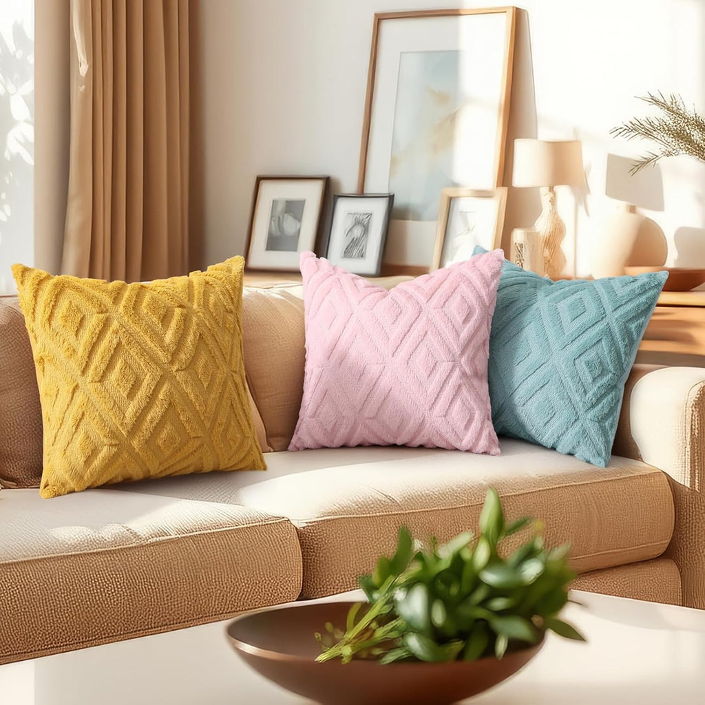 decorUhome Summer Couch Throw Pillow Covers 20x20 Set of 2, Decorative Soft Plush Faux Fur Wool Accent Pillow Covers for Modern Farmhouse B…