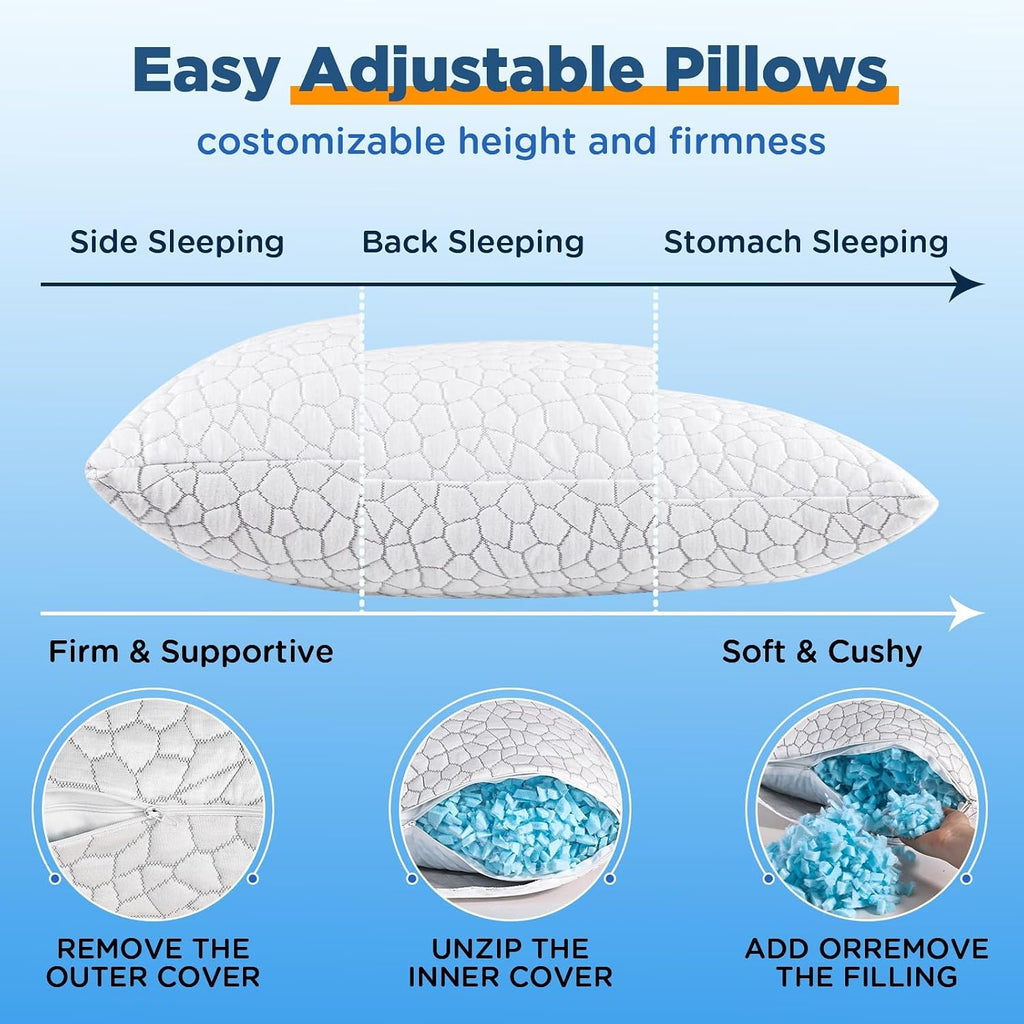 Supamodern Side Sleeper Pillow for Side and Back Sleepers -Cooling Cervical Neck Pillows for Neck and Shoulder, Adjustable Shredded Memory…