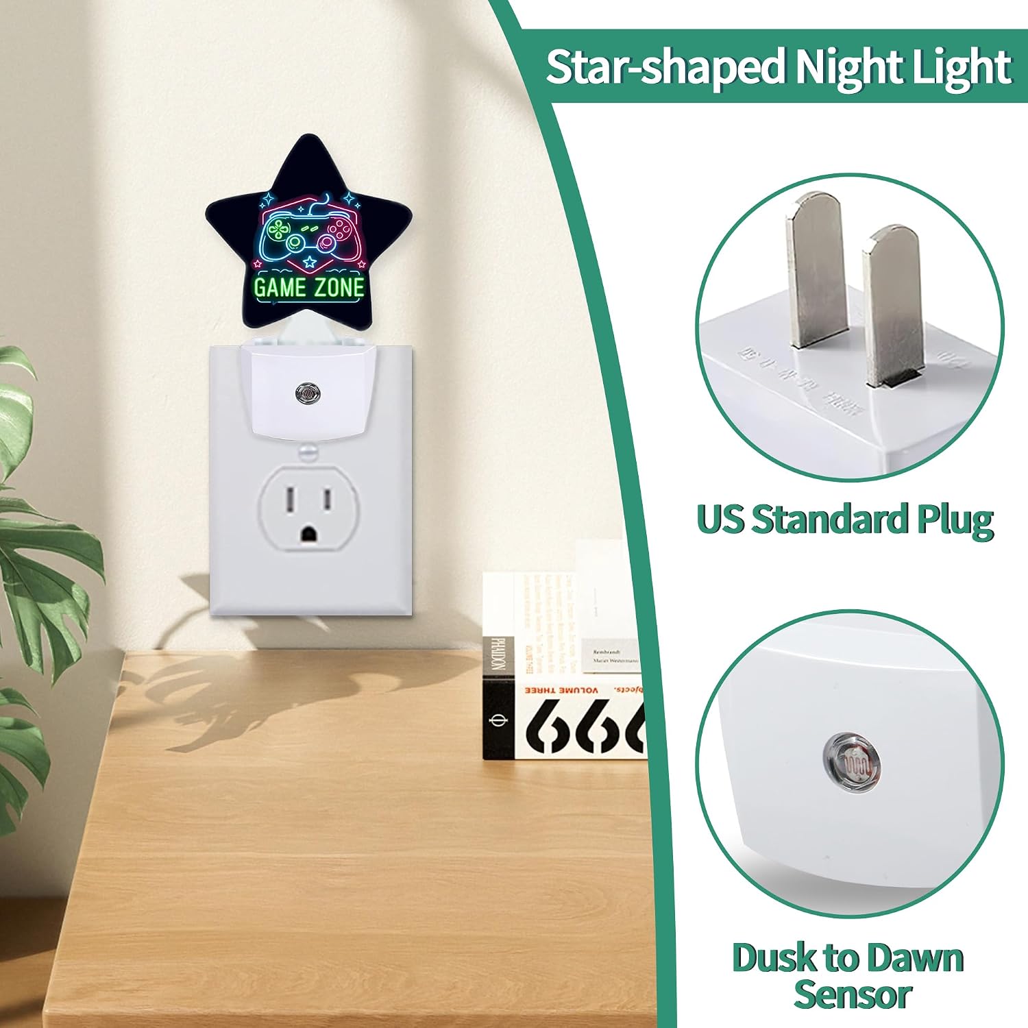Star Night Light Plug in, Game Zone Dusk to Dawn Sensor Night Light, Soft Glow Lamp for Kids Bedroom Nursery Hallway Bathroom, Energy…