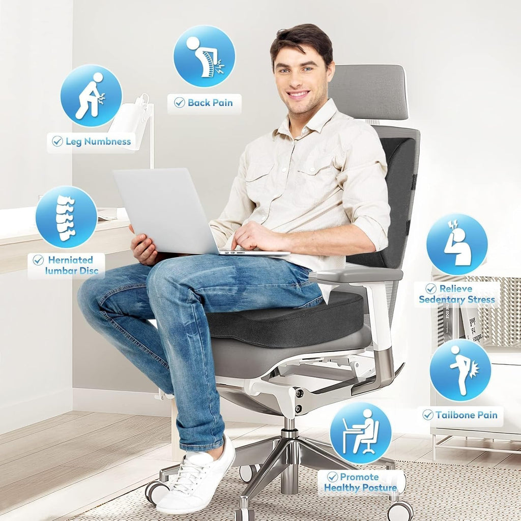 CloudBliss Lumbar Support Pillow & Seat Cushion Set for Office Chair, Desk Chair, Wheelchair & Car – Memory Foam Back Support, Ergonomic Ch…