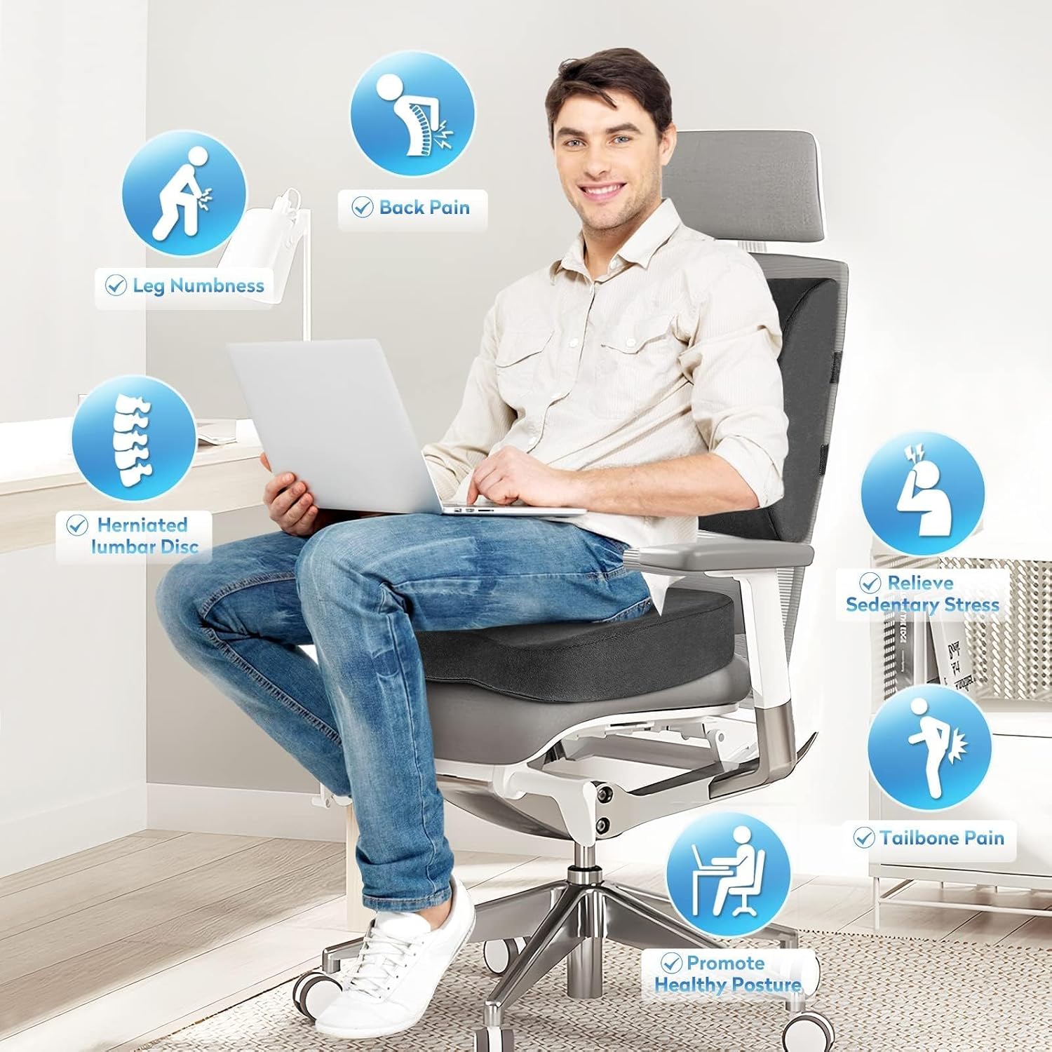 CloudBliss Lumbar Support Pillow & Seat Cushion Set for Office Chair, Desk Chair, Wheelchair & Car – Memory Foam Back Support, Ergonomic Ch…