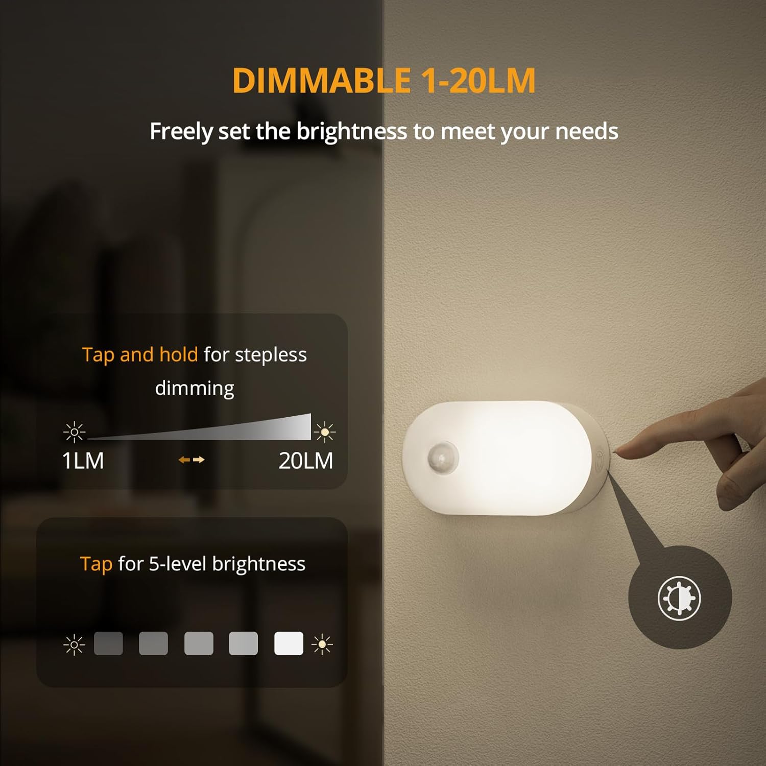 Lyridz Rechargeable Motion Sensor Night Light, Cool White LED Stick-on Closet Light with Dusk to Dawn Sensor, 1-20LM Stepless Adjustable…