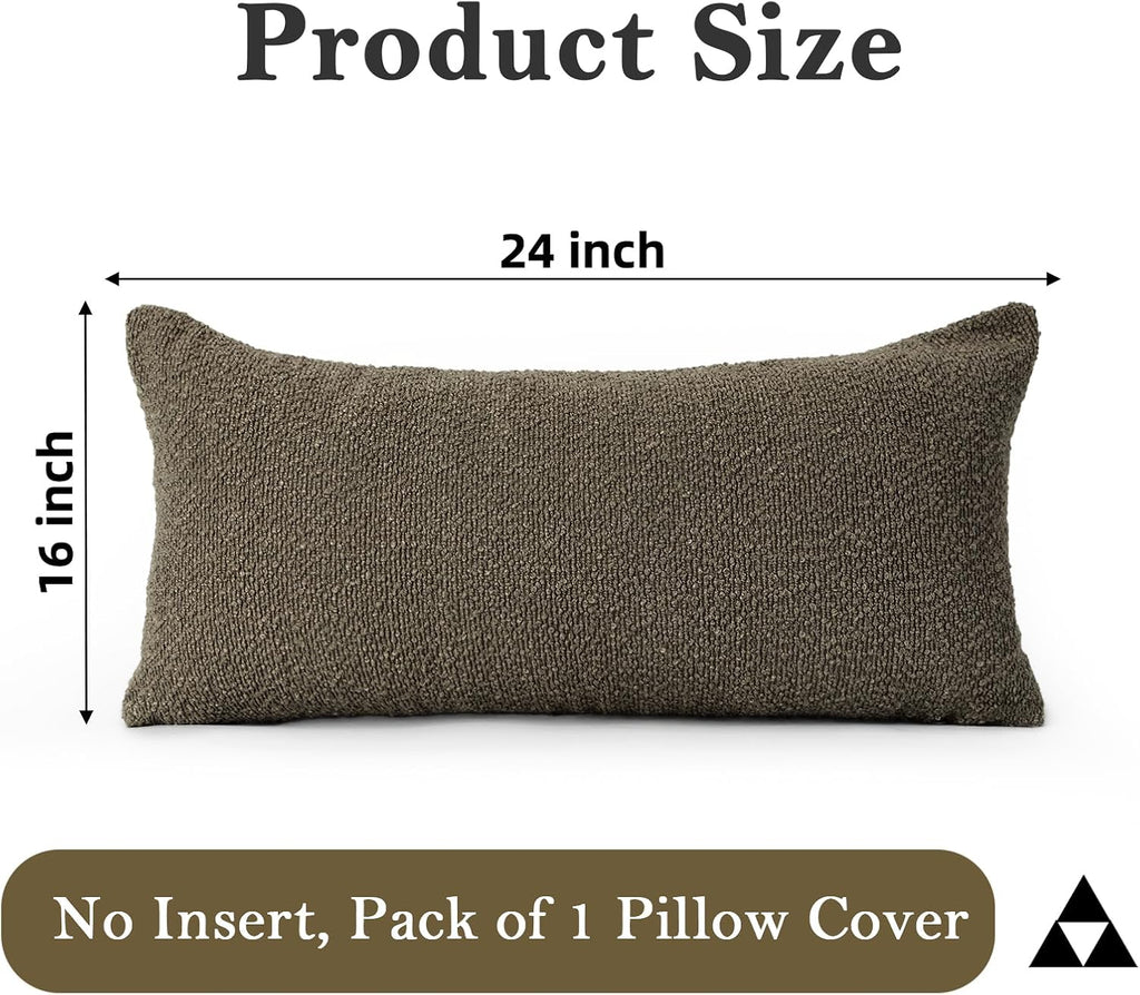 JoraLion 16x24 inch Boucle Lumbar Pillow Cover, Brown Woven Texture Neutral Long Pillow Cover Breathable Cushion Case for Couch Sofa Bed…