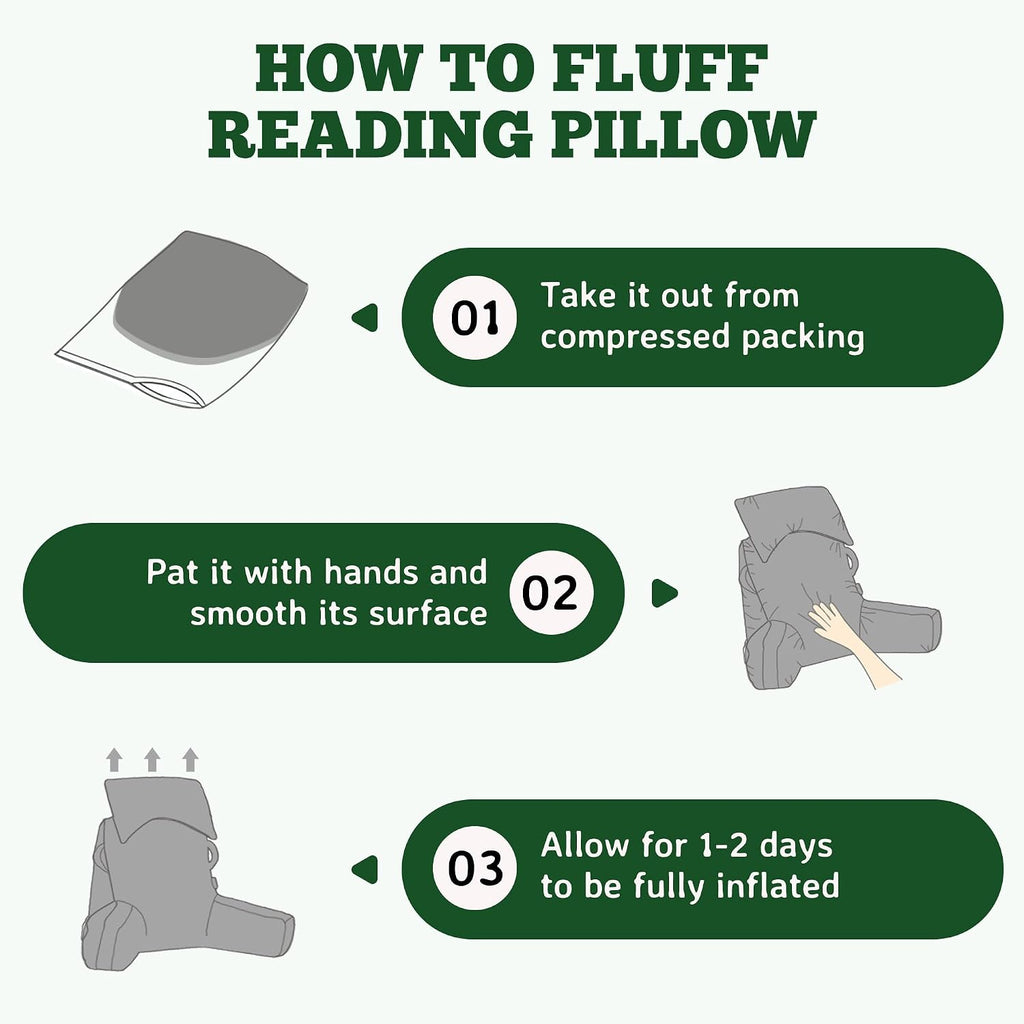 Unisakey Portable Reading Pillows with Headrest for Bed Sitting Up(Green Oeko-Tex), Velvet Back Pillow with Arms & Pockets for Adults…