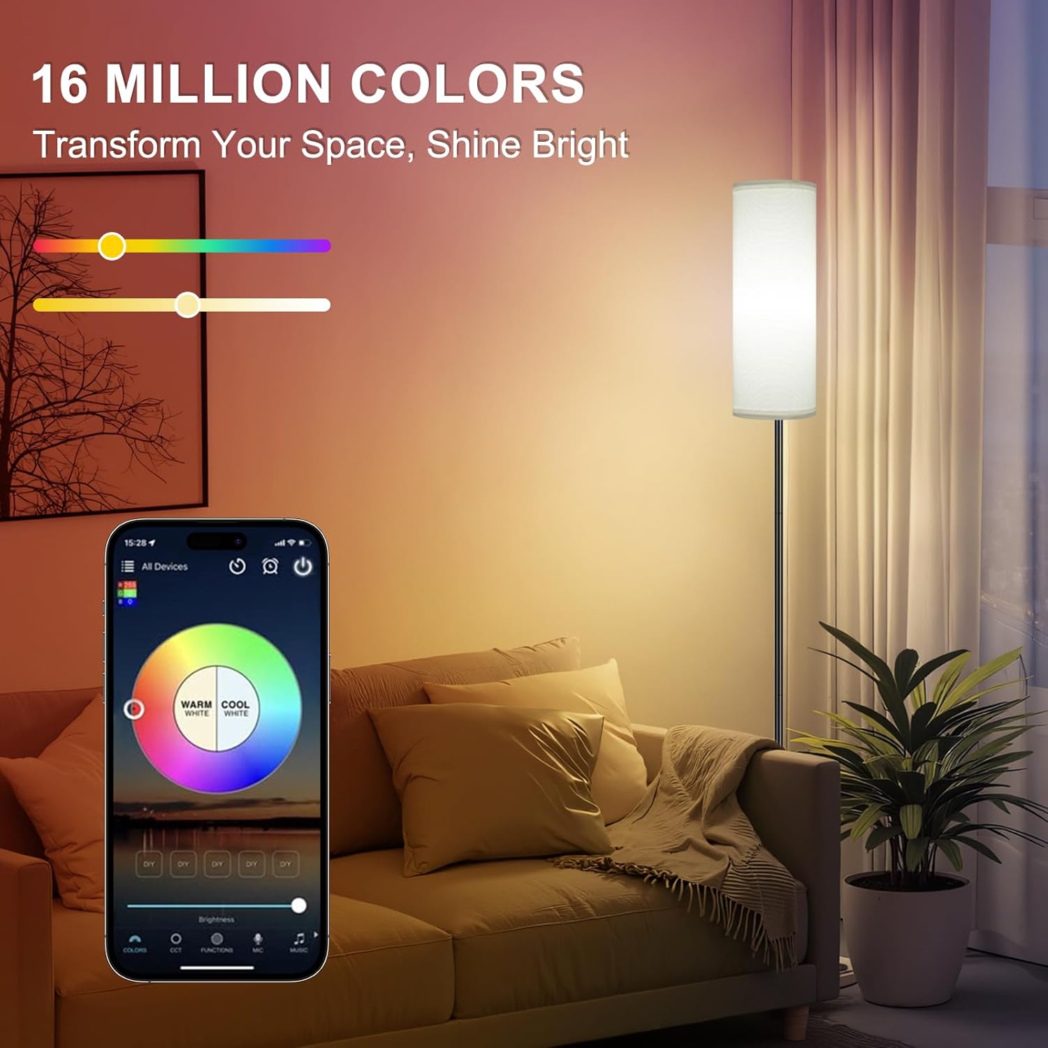 FRIDEKO HOME Floor Lamp, Color Changing Ambient Lighting for Living Room & Gaming Decor, Smart Standing Lamp with App & Remote Control…