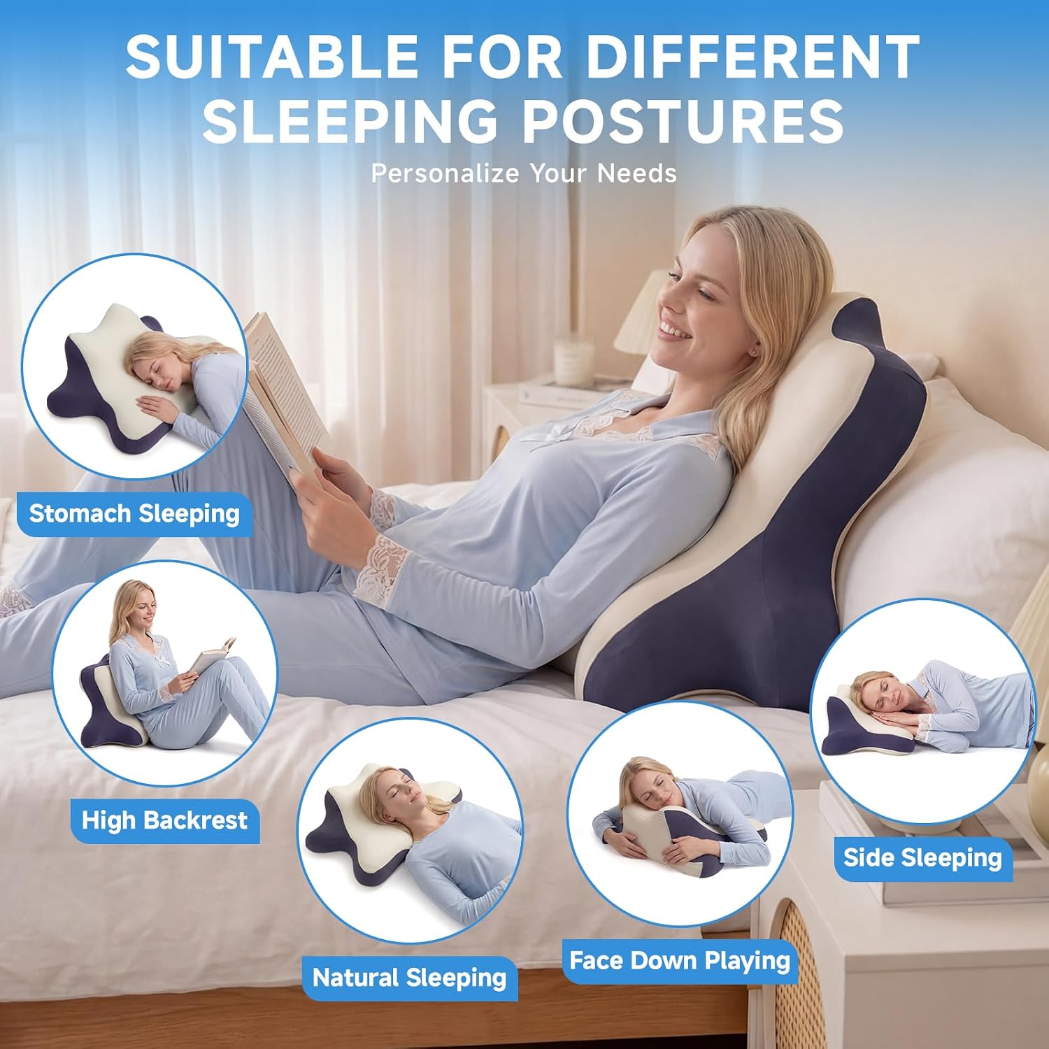 STARSNET Reading Pillow for Bed, Ergonomic Headboard Memory Foam Pillow with Ice Silk Cooling Pillowcase for Neck and Shoulder Suppo…