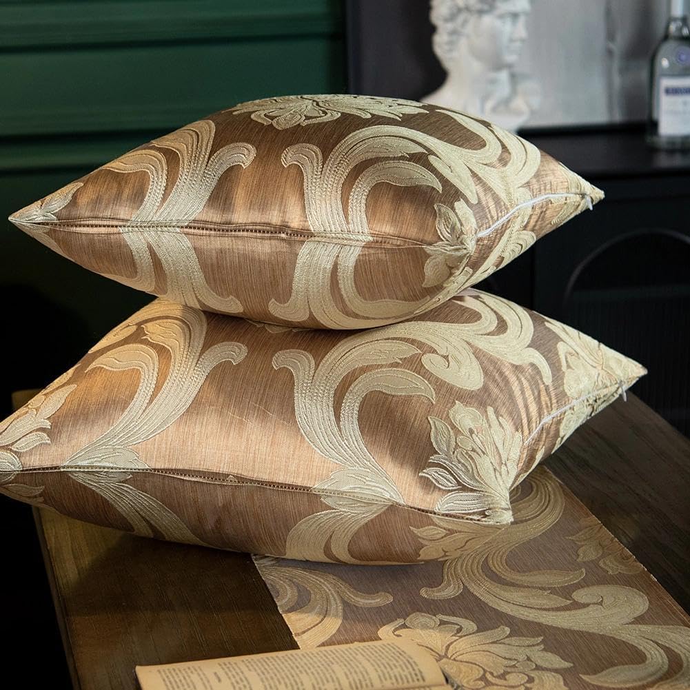 Napearl Throw Pillow Covers-Set of 2 Cushion Covers with Champagne Gold Beige Jacquard Patterns, Decorative Pillowcase for Couch, Sofa, Bed…