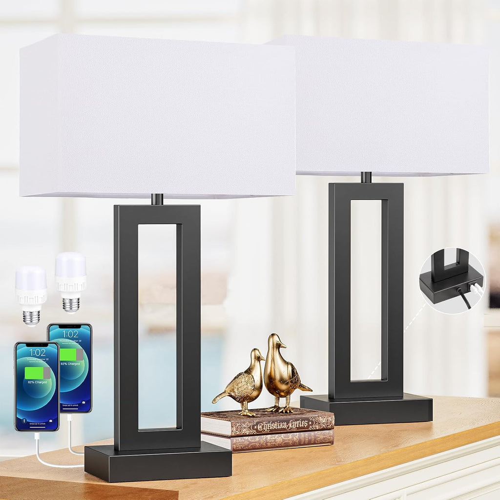 Seealle 22" Tall Living Room Lamps for Night Stands - Touch Bedside Lamp with USB C+A, 3 Way Dimmable Bedroom Lamps for End Tables Set of…