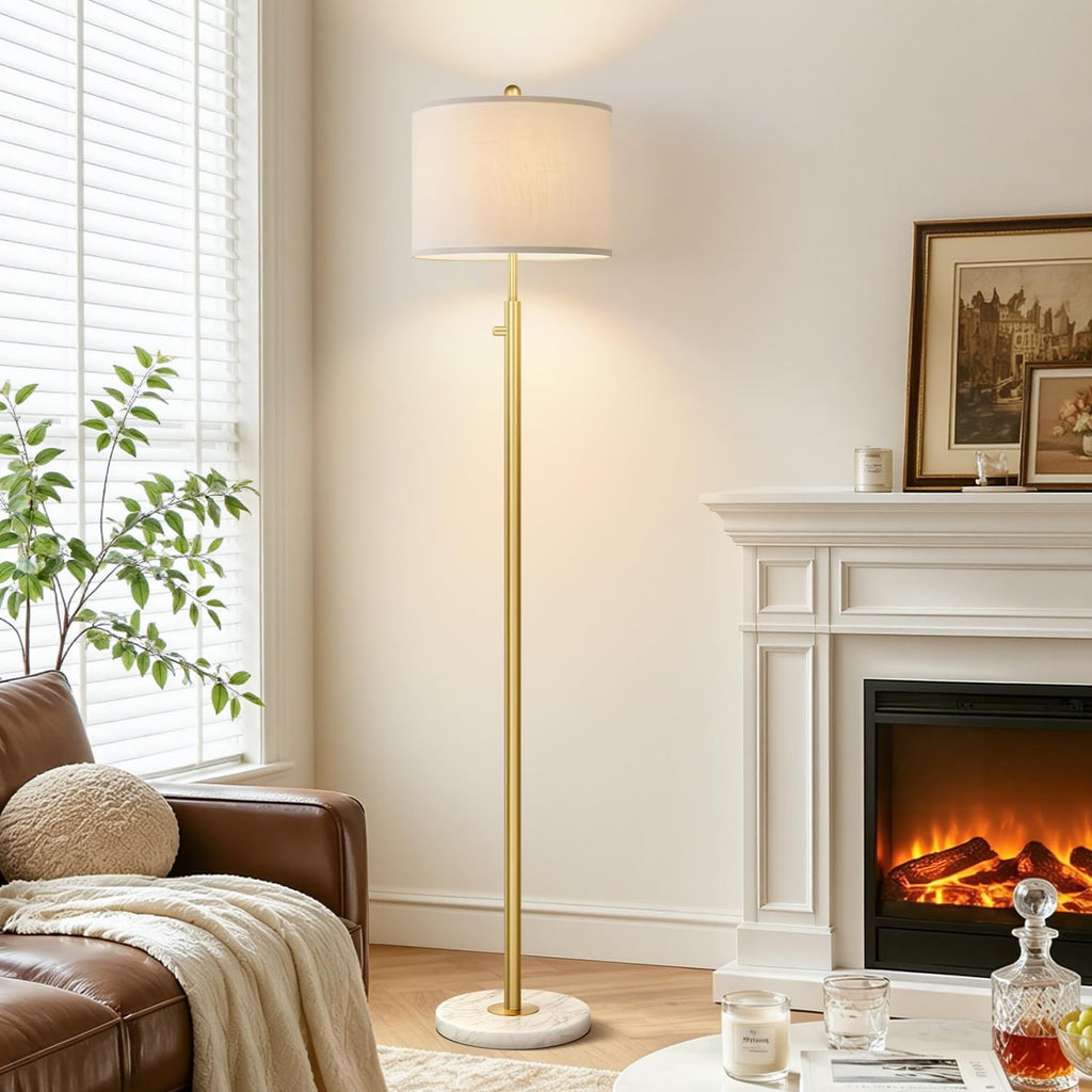Upgraded】Dimmable Gold Floor Lamps for Living Room, 11W LED Bulb Included, Modern Standing Lamp with Marble Base, Tall Pole Light with…