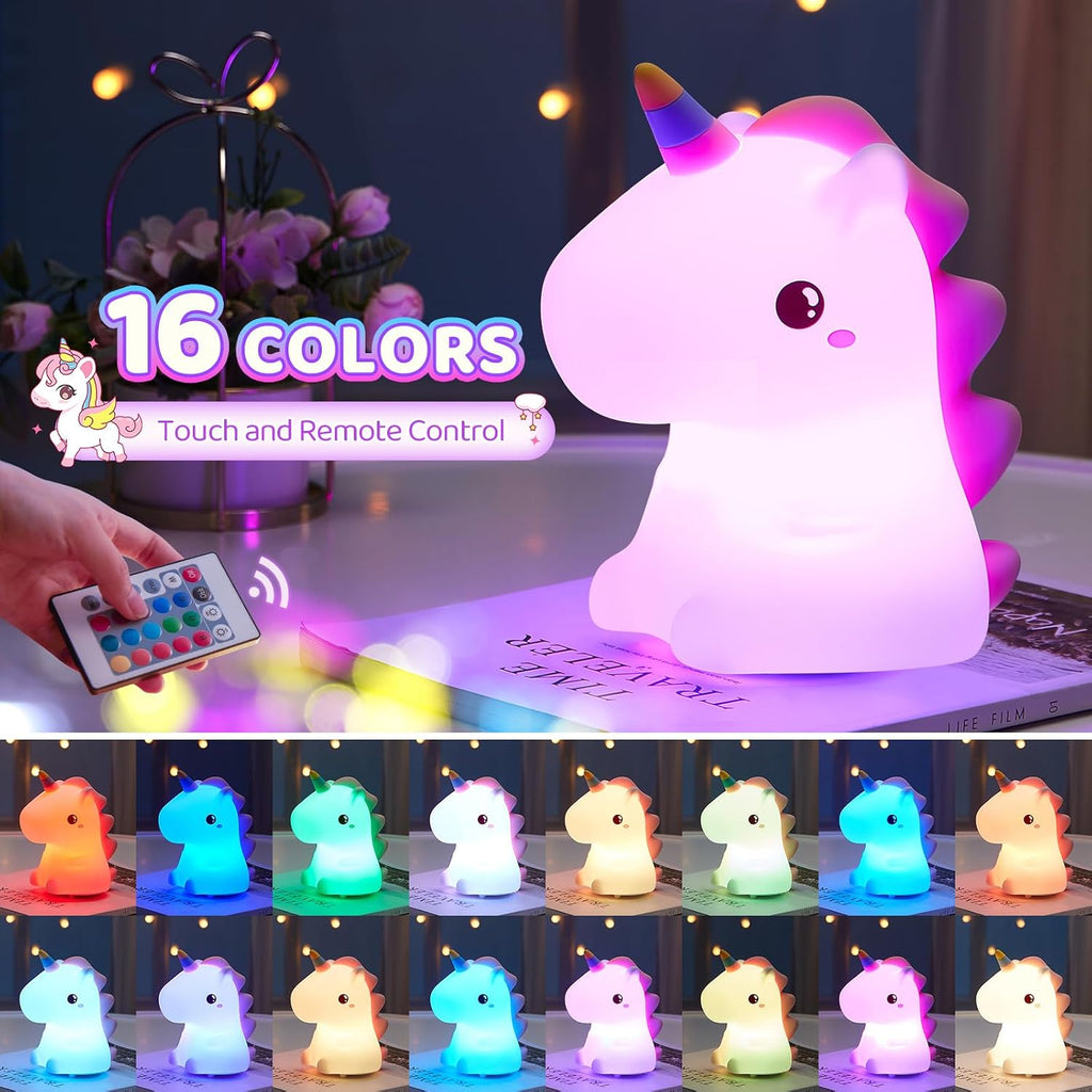 One Fire Unicorn Night Light for Kids,【Cute Gifts&Remote】 16 Colors Cute Night Light,5 Lightness & Last 10H Nightlight for Kids Room, Soft…