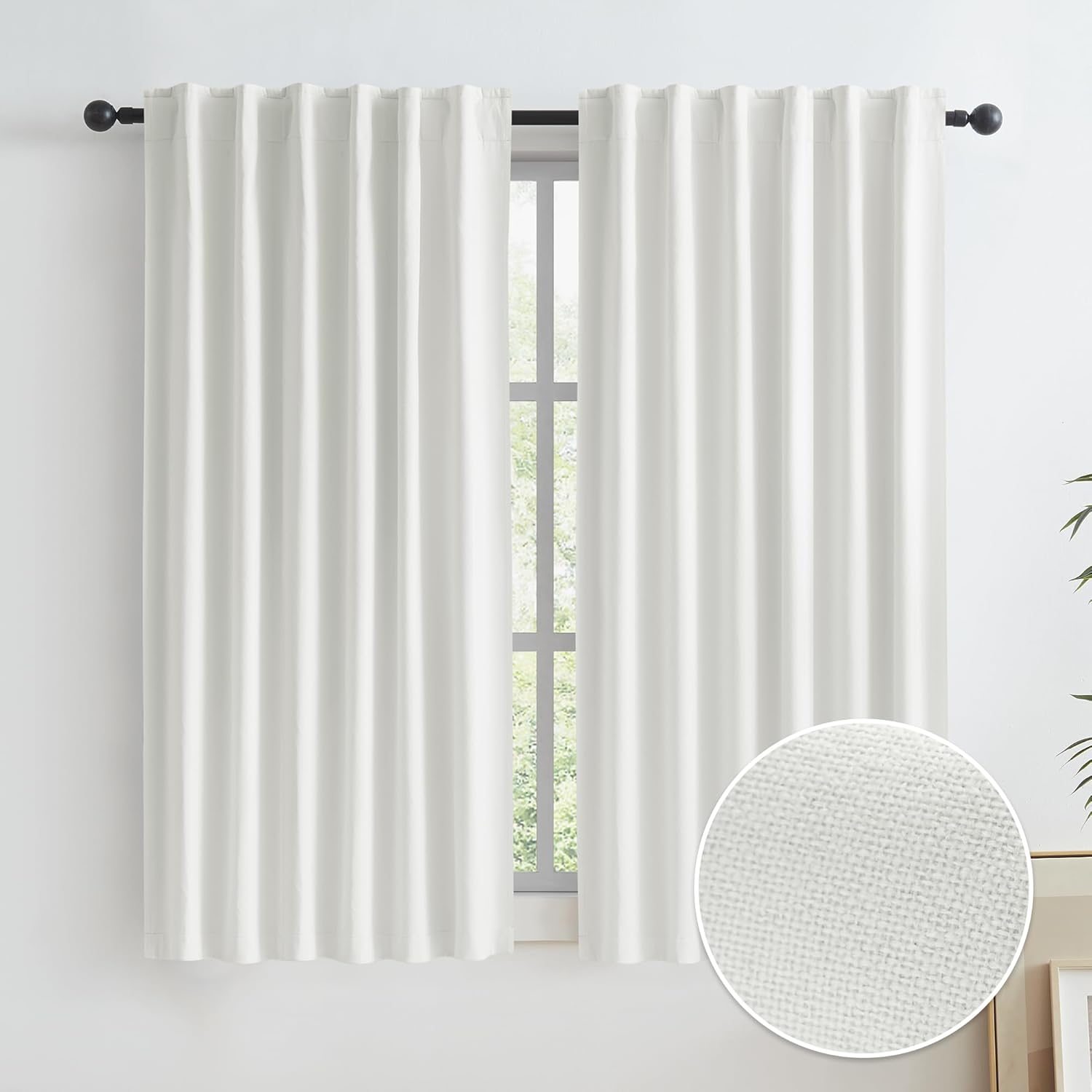 Keqiaosuocai Cream Beige Blackout Linen Curtains for Small Windows 100% Light Blocking Thermal Insulated Farmhouse Boho Window Drapes for B…