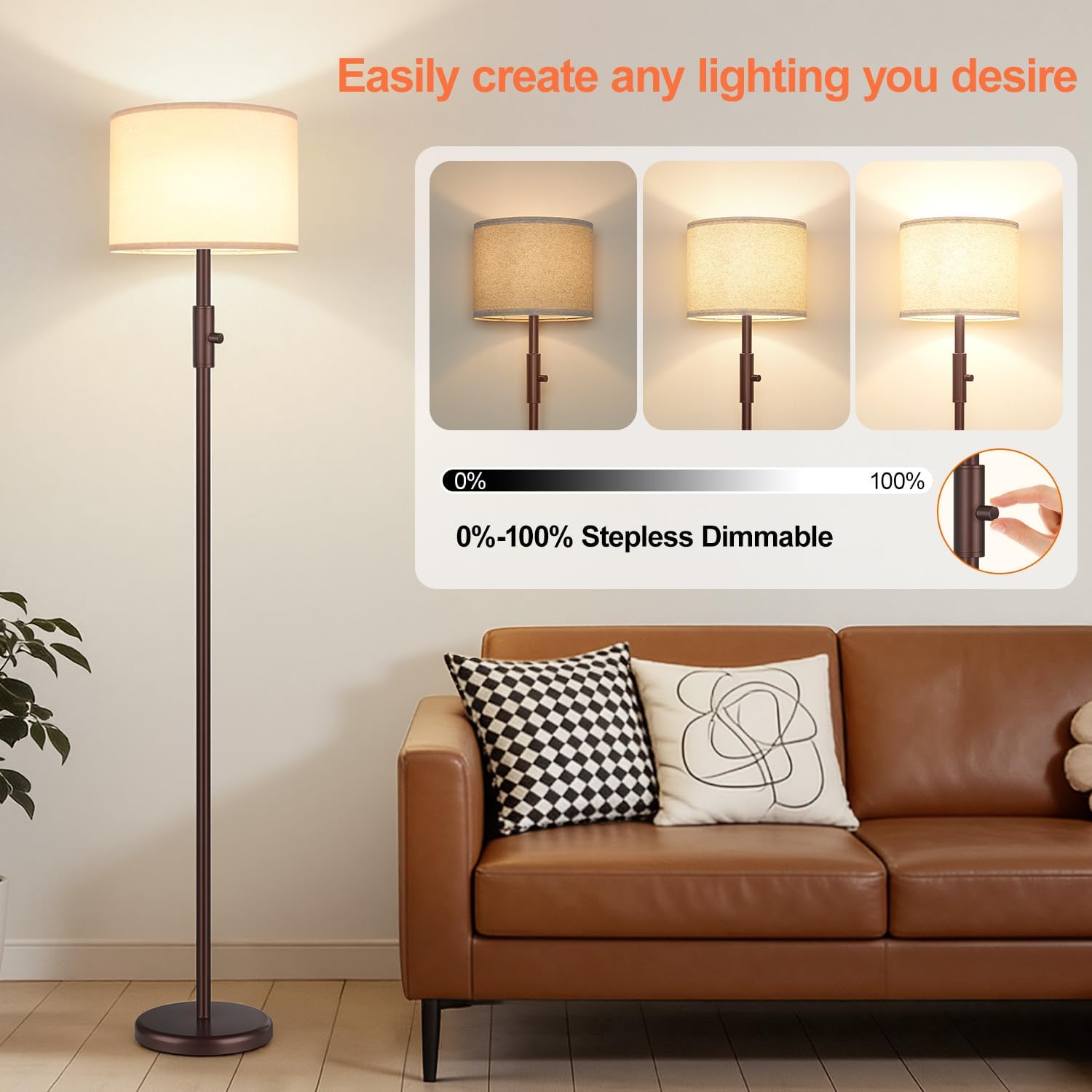 Upgraded】 Dimmable Floor Lamp, Modern Floor Lamps for Living Room, Standing Lamp with Linen Shade, Tall Lamp for Bedroom Office Dining…