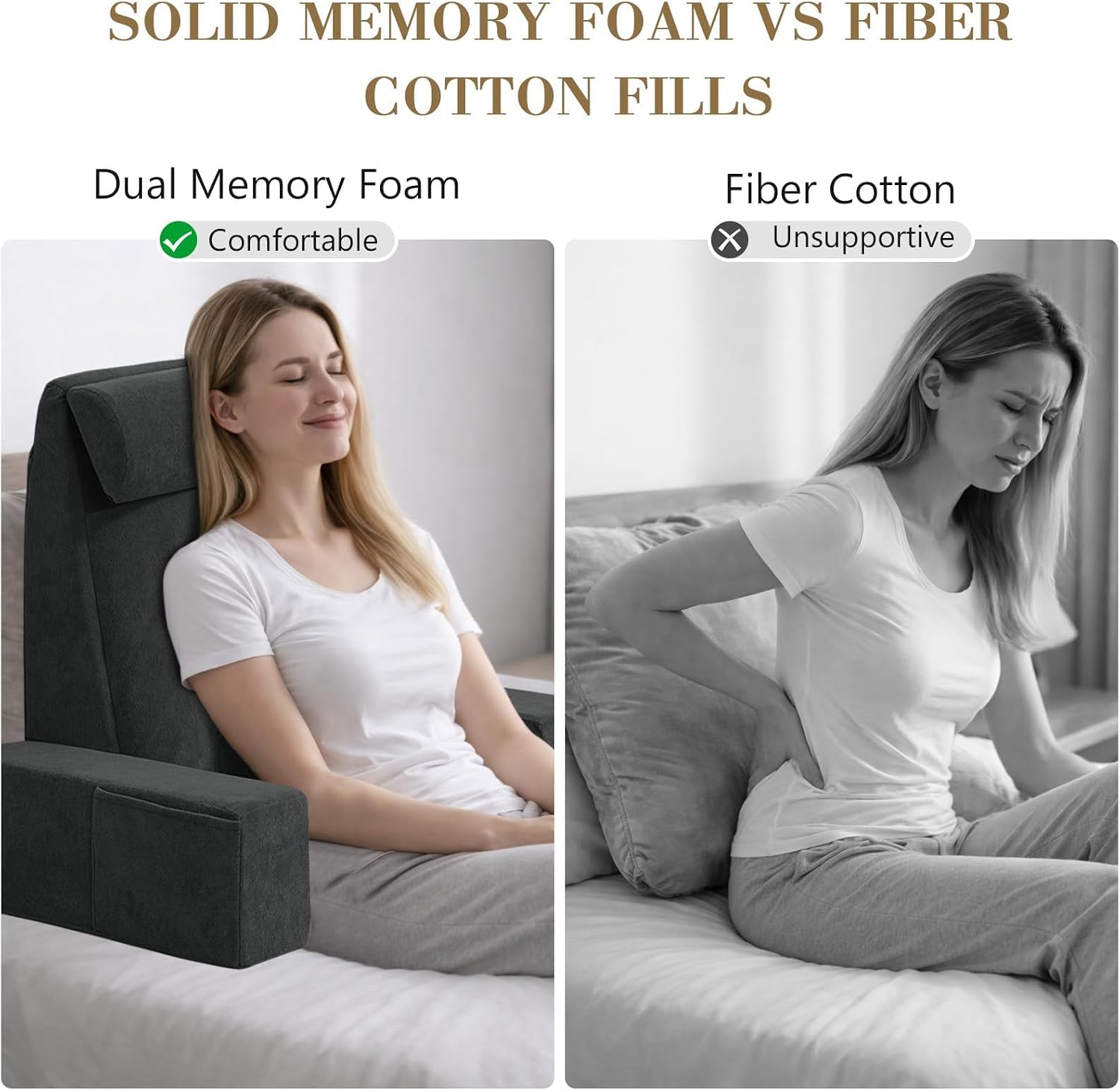Tanyoo Back Pillow for Bed Sitting Up, Upright Pillows for Sleeping & Lumbar Relief, Dual-Layer Back Support Pillow with Adjustable Headres…