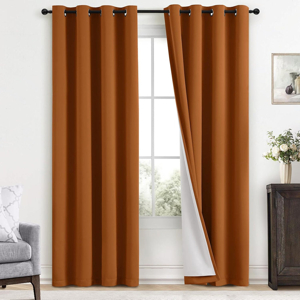 Yakamok Room Darkening 100% Blackout Curtains Grommet Window Treatments with 2 Thick Layers-Burnt Orange Thermal Insulated Drapes Set of 2…