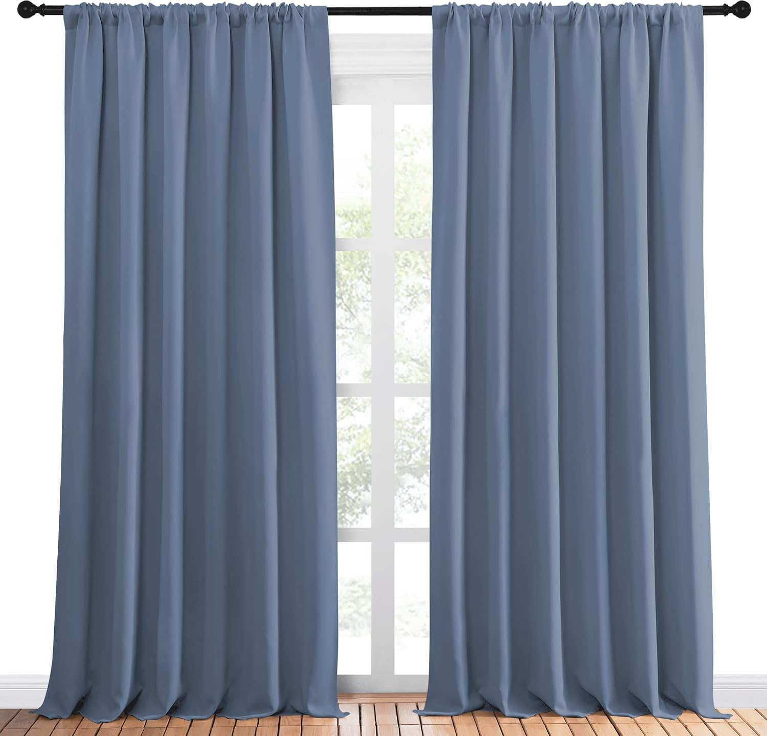NICETOWN Blackout Curtains Window Draperies - Window Treatment Thermal Insulated Solid Room Darkening Drapes for Bedroom (Stone Blue, Set…