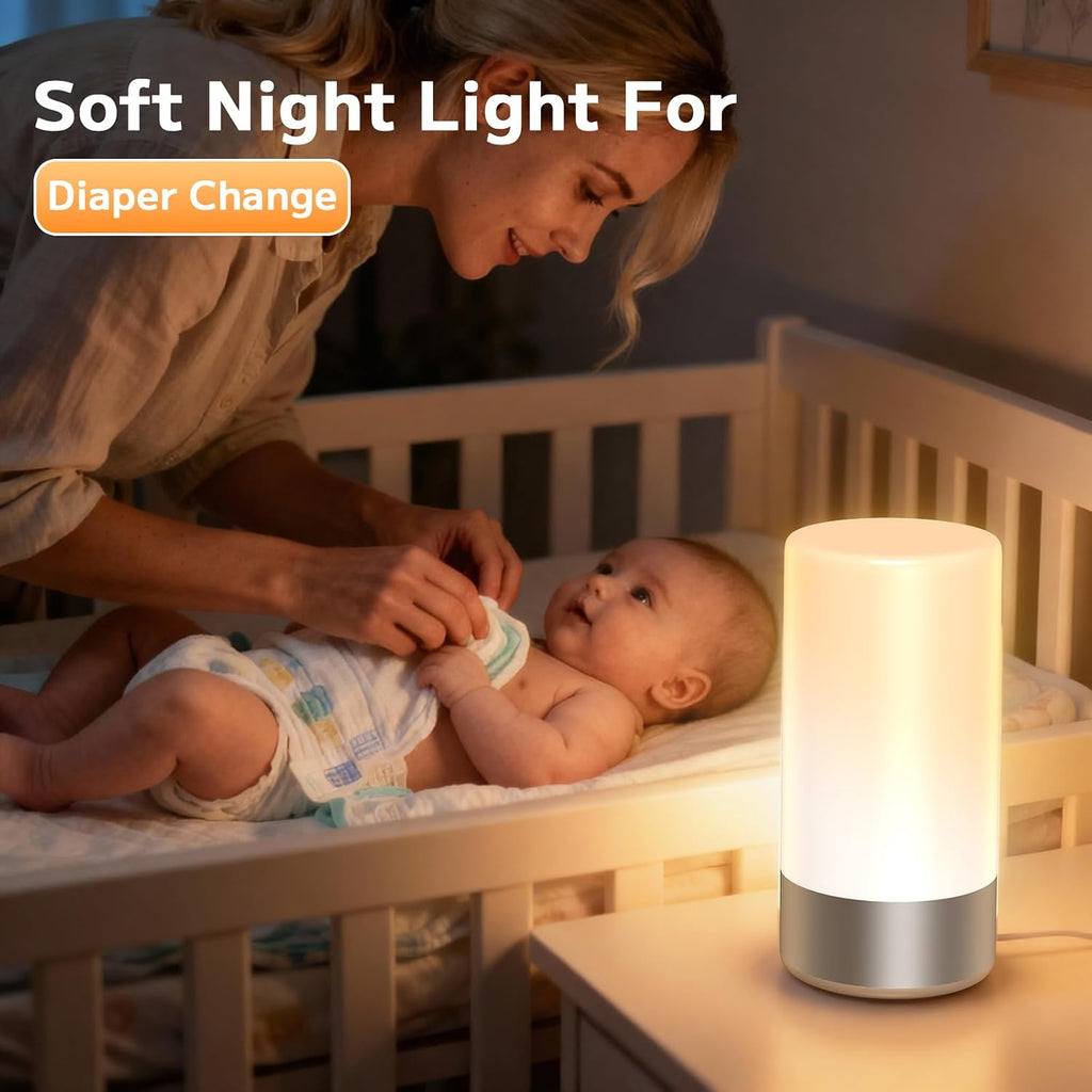 Table Lamp, Bedside Touch Control Lamp for Bedroom 3 Level Dimmable Warm White Lights with 256 RGB Color Mode Modern Deisgn Smart…