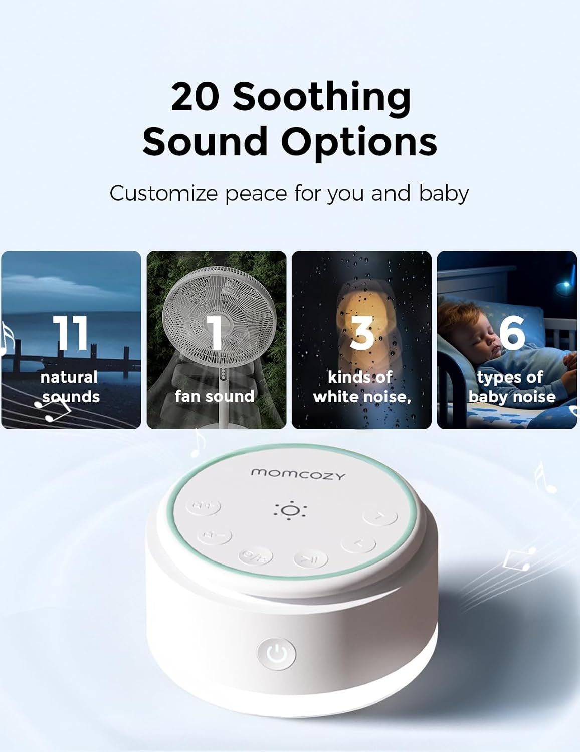 Momcozy Sound Machine for Baby | Portable White Noise Sound Machine for Sleep Rechargeable | 20 Sleep Sounds White Noise Machine with…
