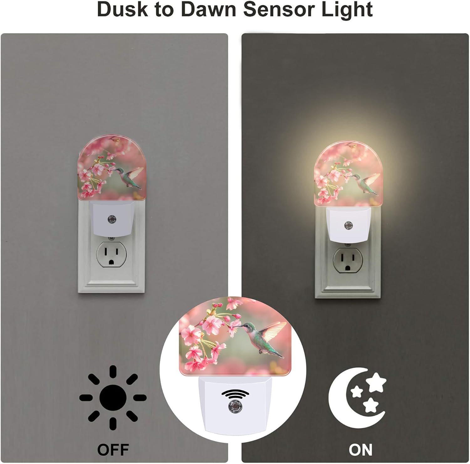 Hummingbird with Cherry Blossoms Night Light Plug into Wall, Pink Flowers Bird Dusk to Dawn Night Light,0.5w Energy Saving Sleep Friendly…