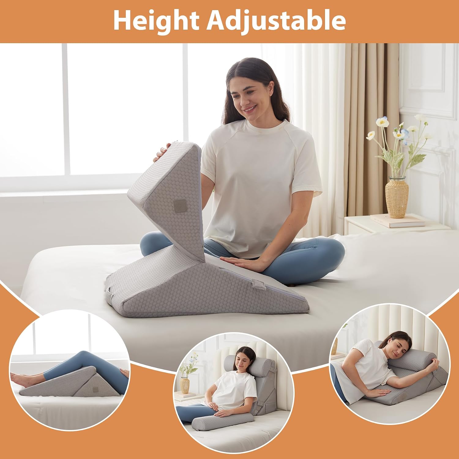 EnjoyaBetterLifeFromHere BIEEZZK 4PCS Wedge Pillow Set for After Surgery, Back Pillow for Bed Sitting up, 9&12inch Adjustable Memory Foam B…