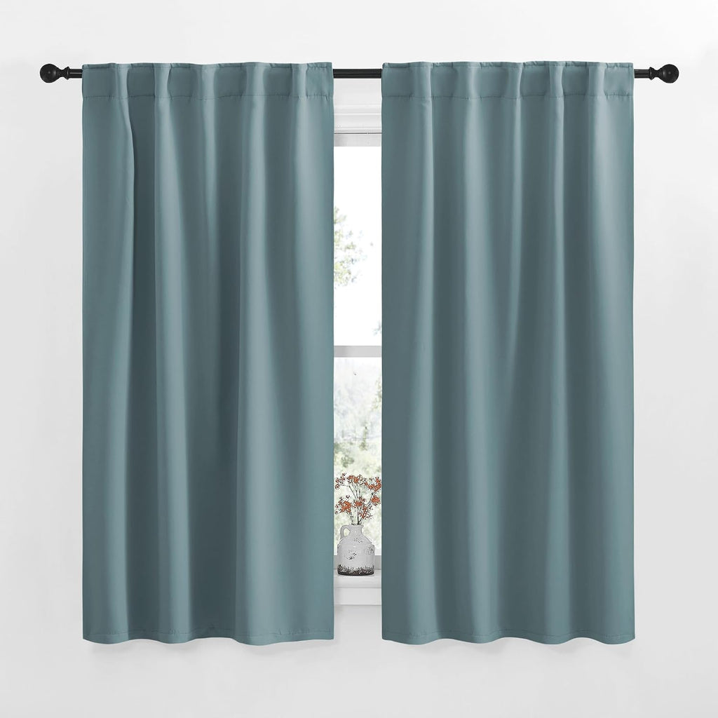NICETOWN Blackout Curtain Panels for Living Room - (Greyish Blue Color) 42x63 Inch, 2 Panels Set, Thermal Insulated Room Darkening…