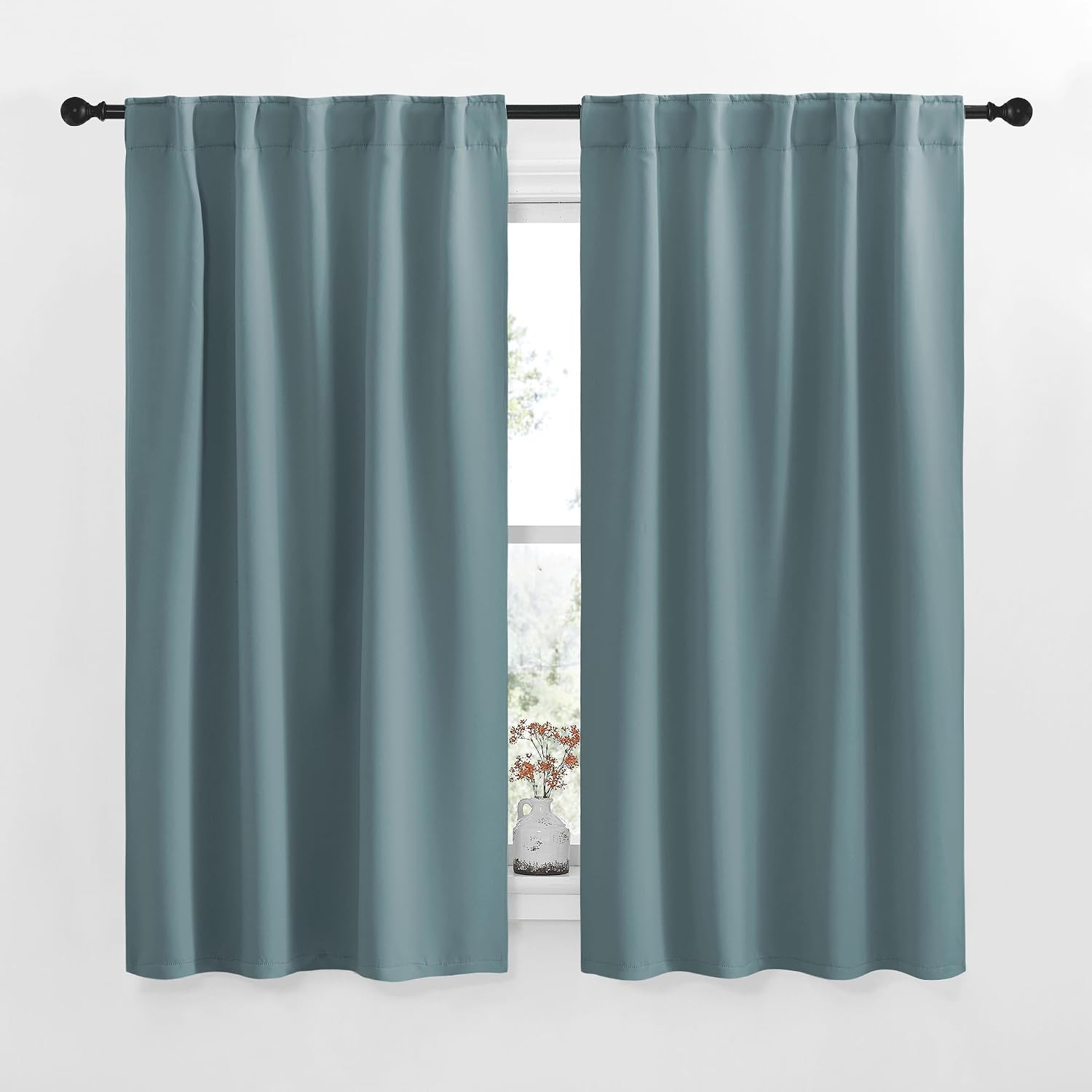 NICETOWN Blackout Curtain Panels for Living Room - (Greyish Blue Color) 42x63 Inch, 2 Panels Set, Thermal Insulated Room Darkening…