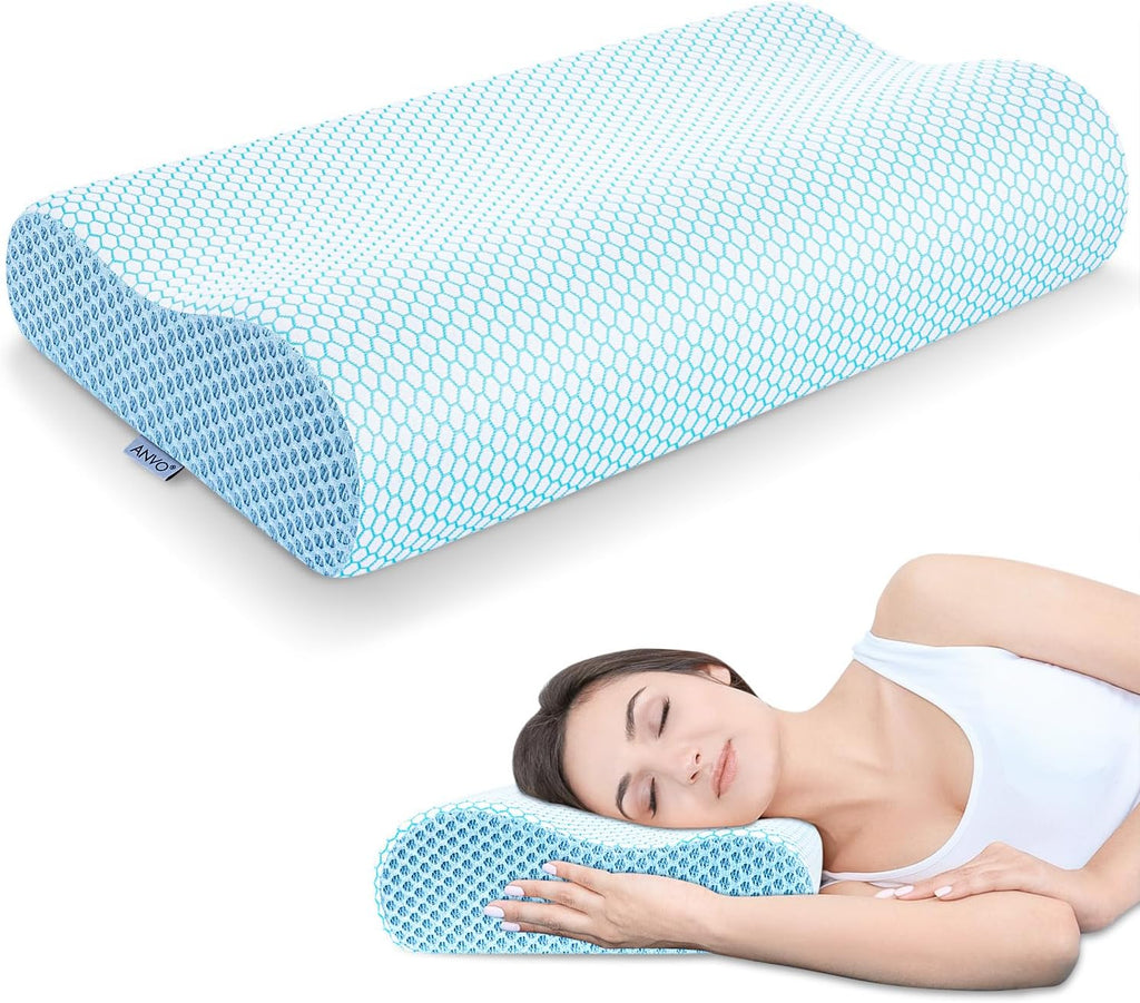AnvoHome Anvo Memory Foam Pillow, Neck Contour Cervical Orthopedic Bed Pillow for Sleeping Side Back Stomach Sleeper, Ergonomic Design for…