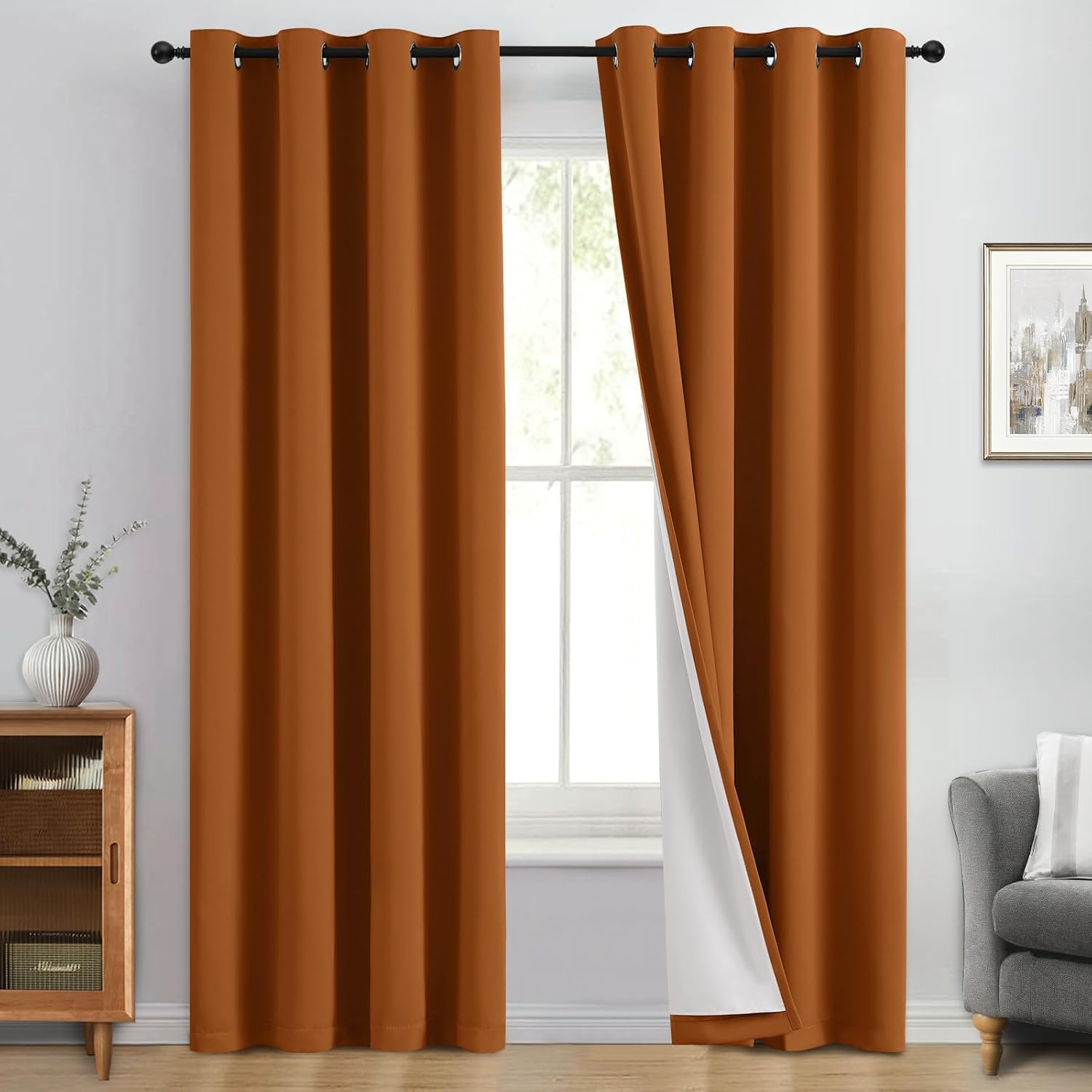 Yakamok 100% Blackout Curtain Panels 84 inches Cold and Light Blocking Drapes for Nursery, 2 Thick Layers Thermal Insulated Draperies (2 Pi…