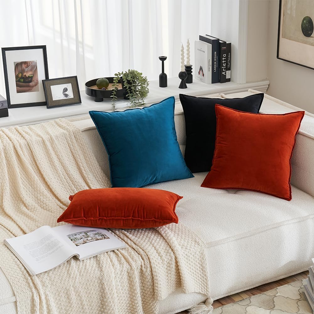 MIULEE Fall Pack of 2 Decorative Velvet Throw Pillow Covers Soft Pillowcase Solid Square Eruo Sham Cushion Case for Sofa Bedroom Car…