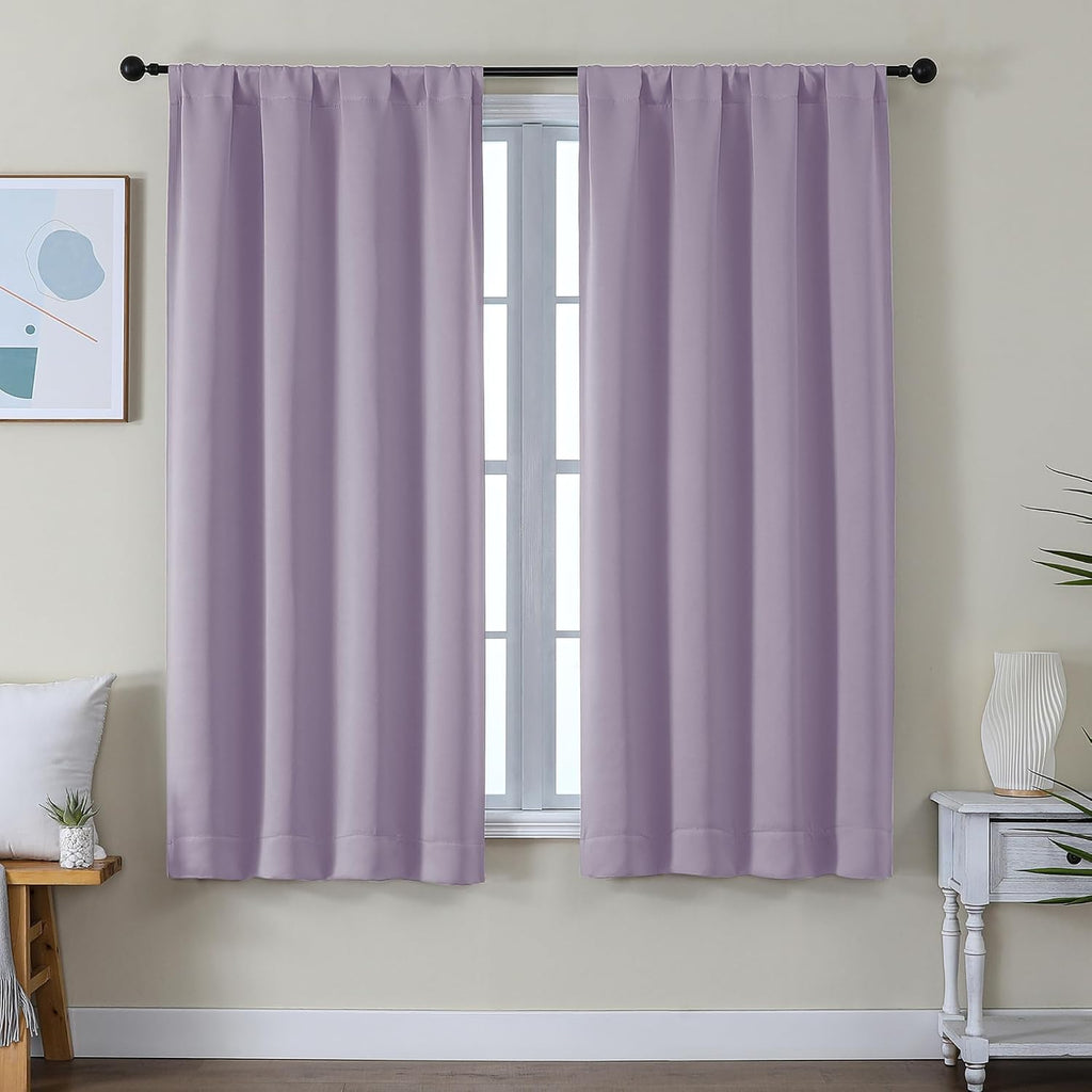 Simplebrand Ava Lilac Blackout Curtains for Bedroom 63 Inch Length 2 Panels Set, Nursery Thermal Insulated Energy Saving Rod Pocket Window…