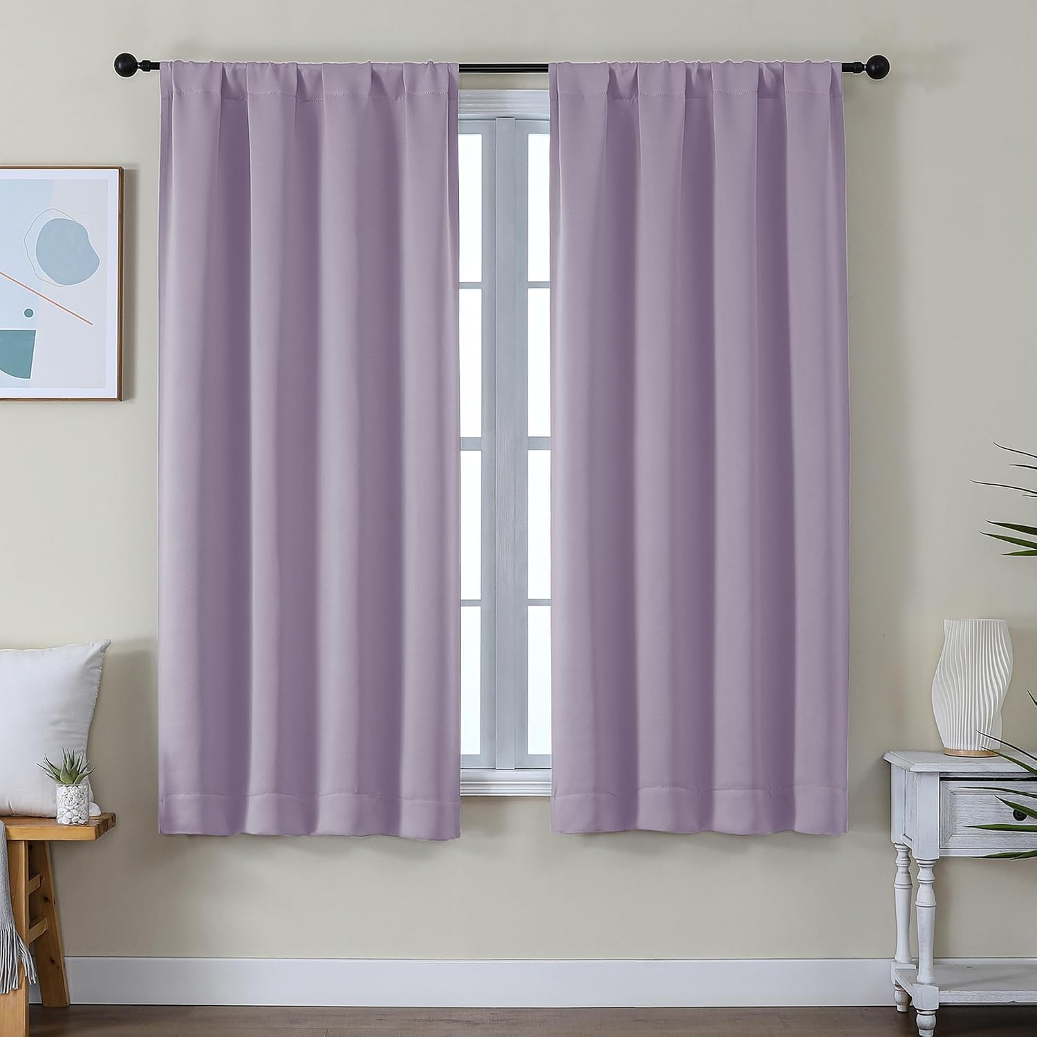 Simplebrand Ava Lilac Blackout Curtains for Bedroom 63 Inch Length 2 Panels Set, Nursery Thermal Insulated Energy Saving Rod Pocket Window…