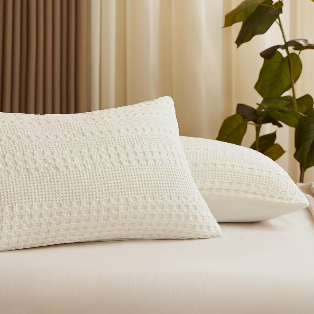 Phf 100% Cotton Waffle Pillow Shams California King Size, 2 Pack 20" x 40" Soft Skin-Friendly Pillowcases, No Filling, Aesthetic Woven and…