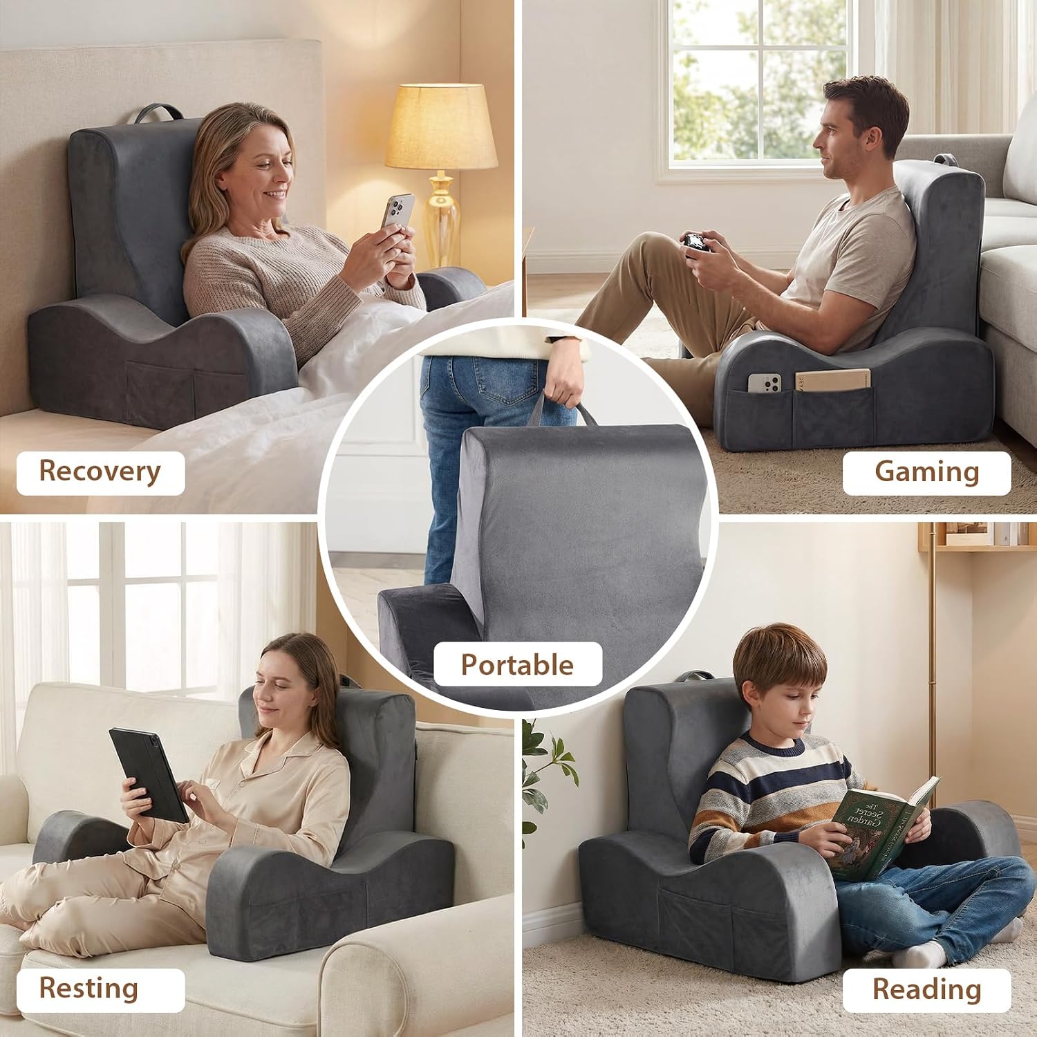 Quilmfoam Reading Pillow for Sitting in Bed Adult, Back Pillow for Sitting Up with Arms, Bed Pillow Back Support for Reading, TV, Gaming…
