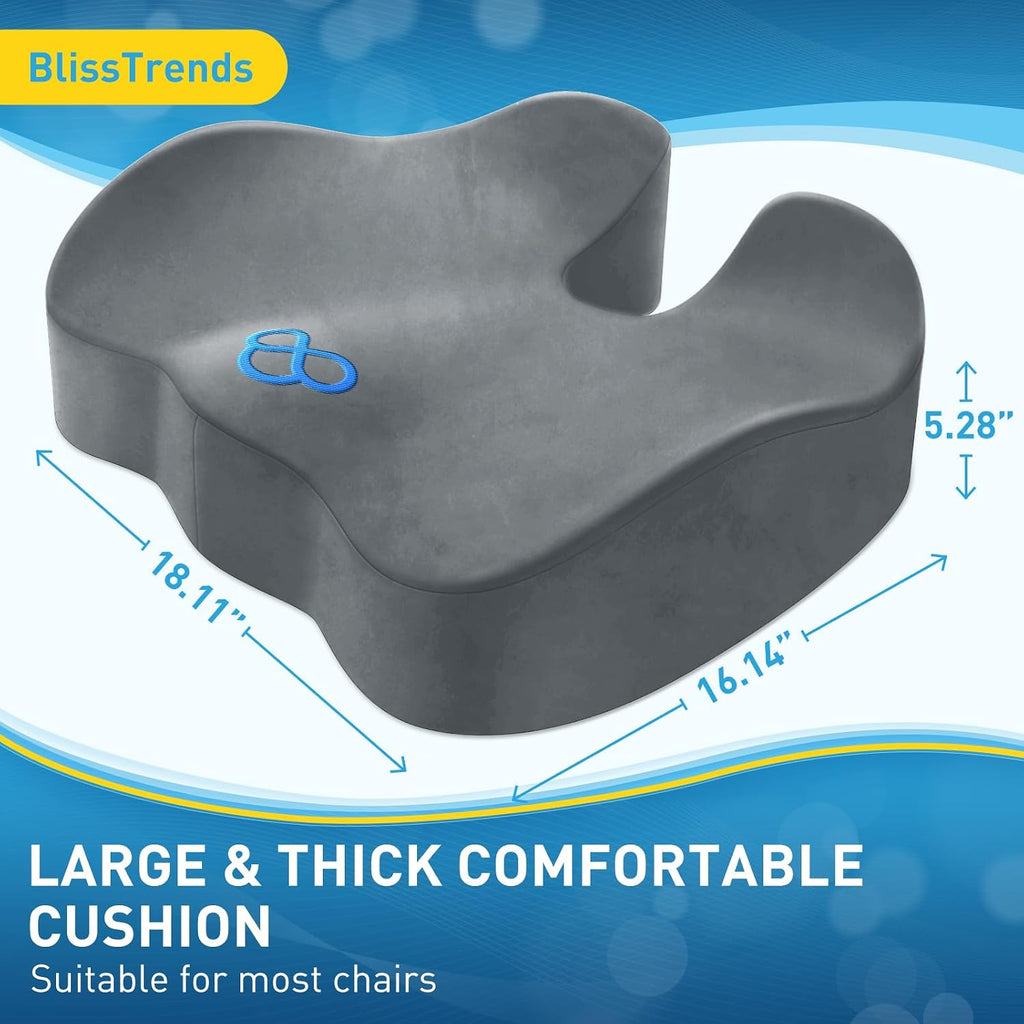BlissTrends Seat Cushion,5.2in Thick Memory Foam Cushions for Office Chair, Car Seat, Airplane, Relieving Pressure Tailbone Sciatica Back P…