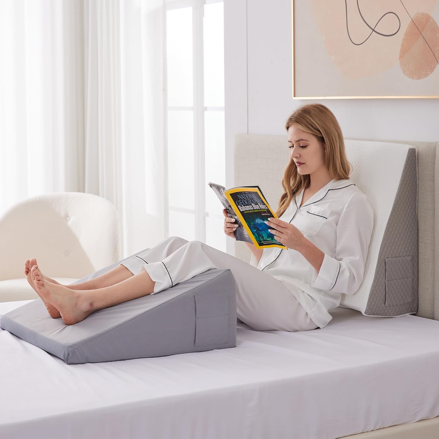 Ruqmuis Wedge Pillow for Sleeping, 12" Bed Wedge Pillow for Headboard, Triangle Incline Wedges for Acid Reflux, Pillows Wedge for Back, El…