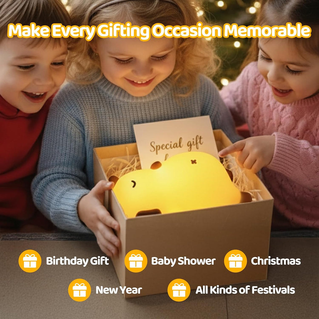 Mewaii Snoring Sound Capybara Night Light for Kids -Silicone Breathing Capybara Gifts Lamp with 3-Level Dimming, Cute Light Rechargeable…