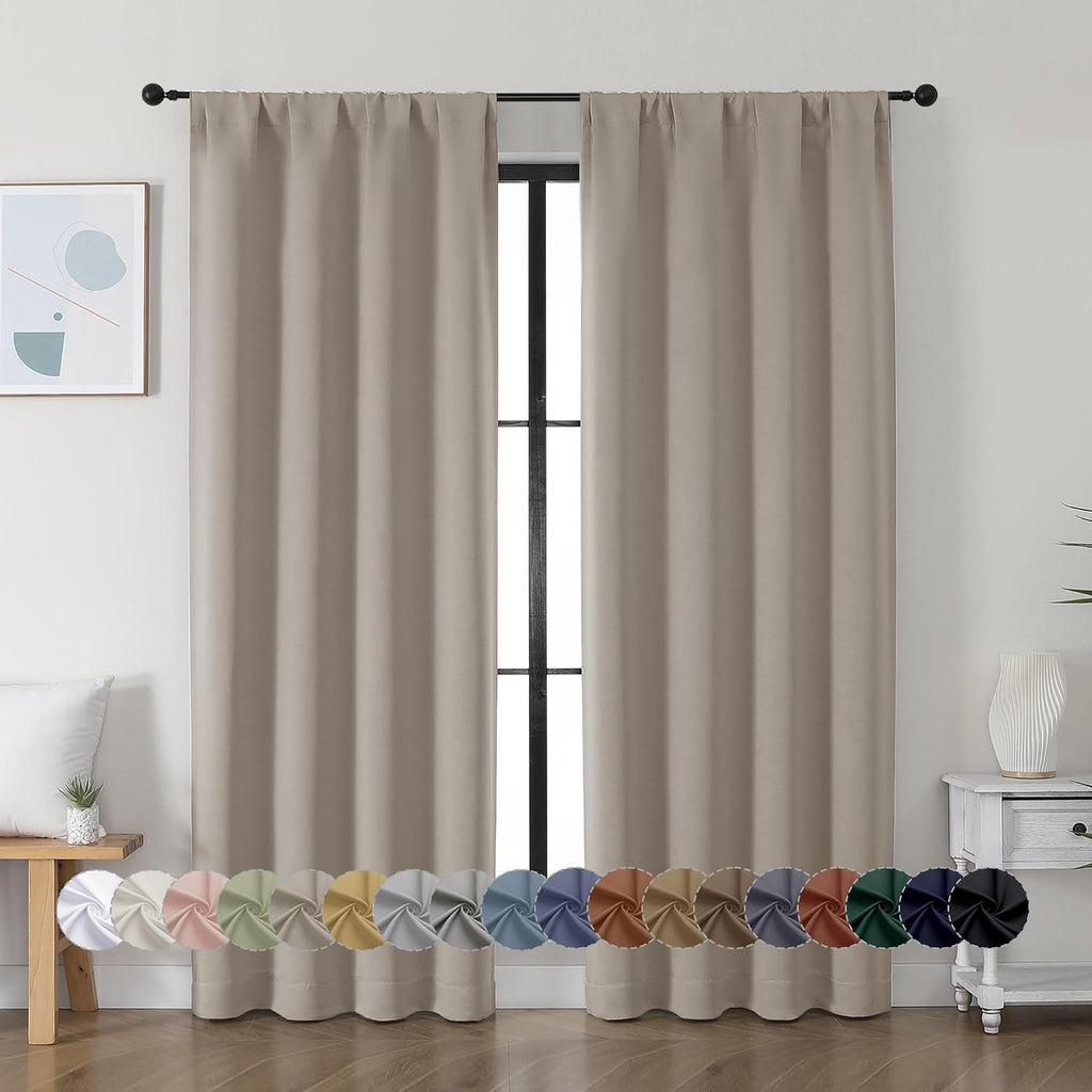 Simplebrand Ava Stone Blackout Curtains for Bedroom, 72 Inch Length, 2 Panels Set, Privacy Thermal Insulated Rod Pocket Curtains for Patio,…