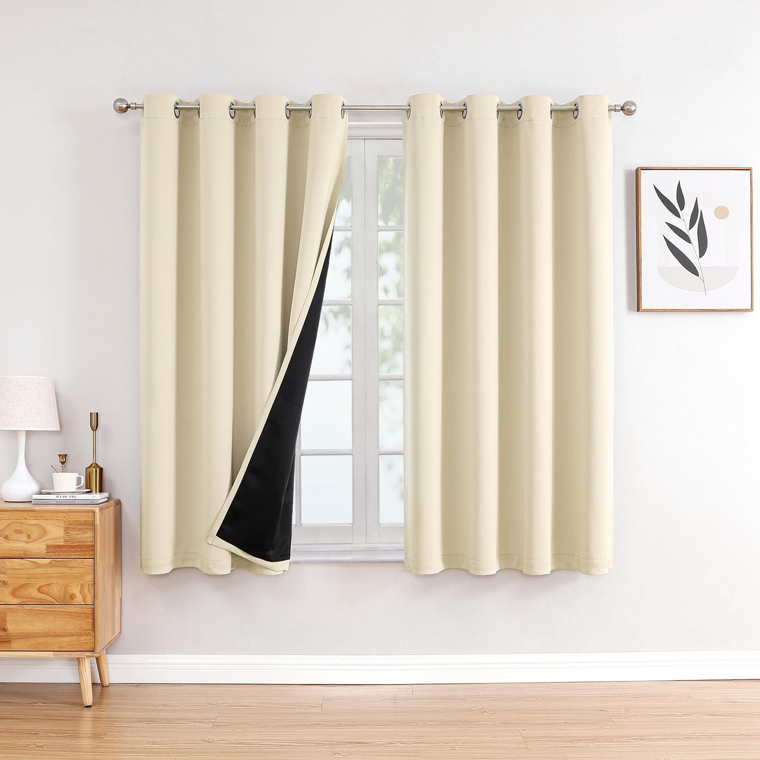 ChrisDowa 100% Blackout Curtains 63 inch Long for Bedroom with Black Liner, 2 Thick Layers Total Blackout Thermal Insulated Grommet Window…