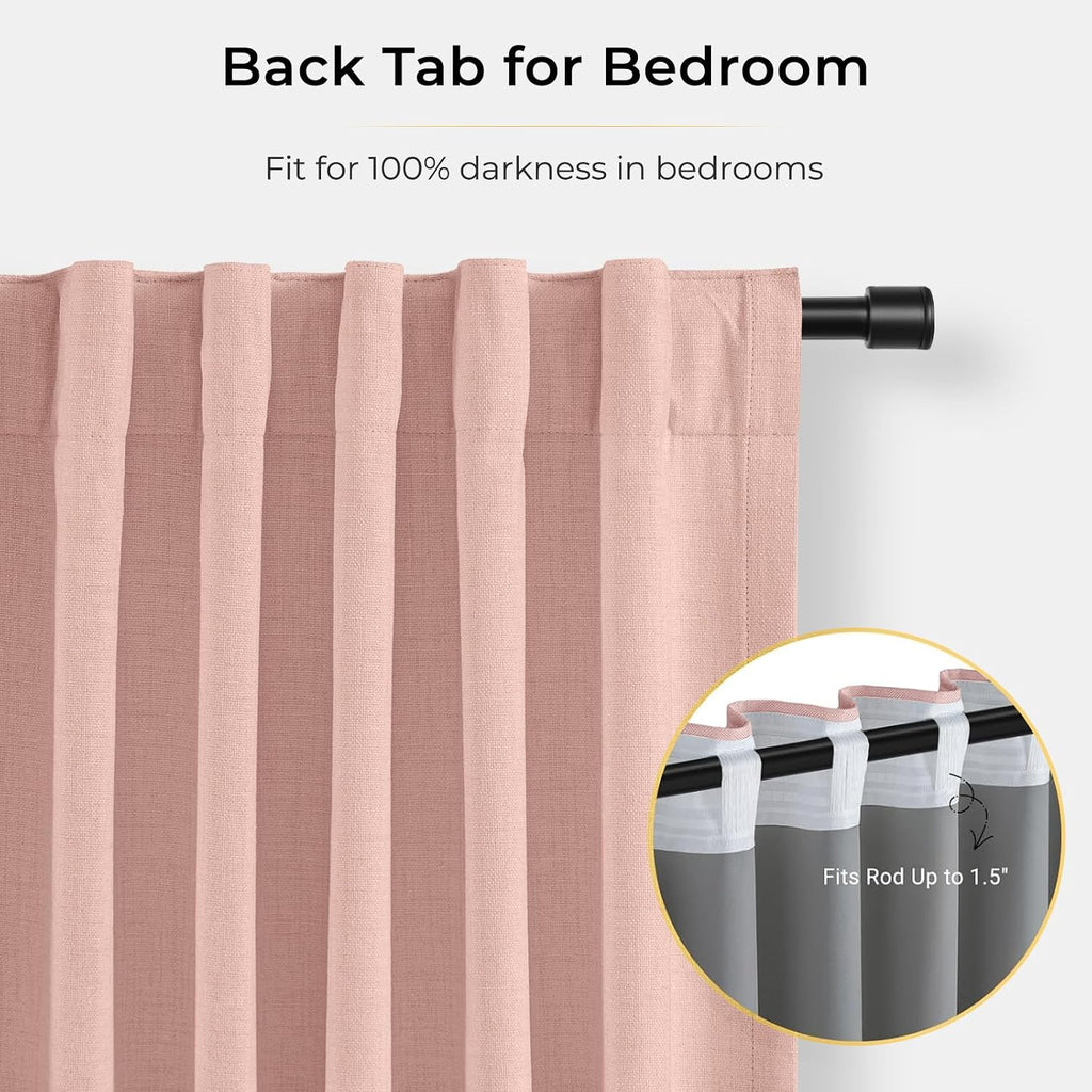 INOVADAY 100% Blackout Curtains for Bedroom, Black Out Curtains 72 Inch Long, Clip Rings Linen Blackout Drapes, Thermal Insulated Room…