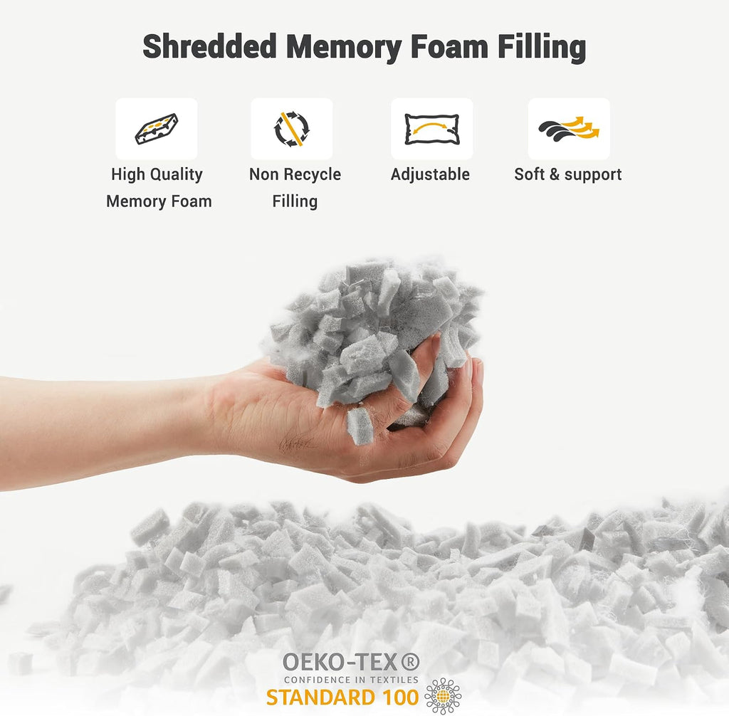 Wolki Queen Size Pillows Set of 2 Shredded Memory Foam Pillows 2 Pack, Adjustable Cooling Pillow for Side Sleepers, Back, Stomach, Hot Slee…