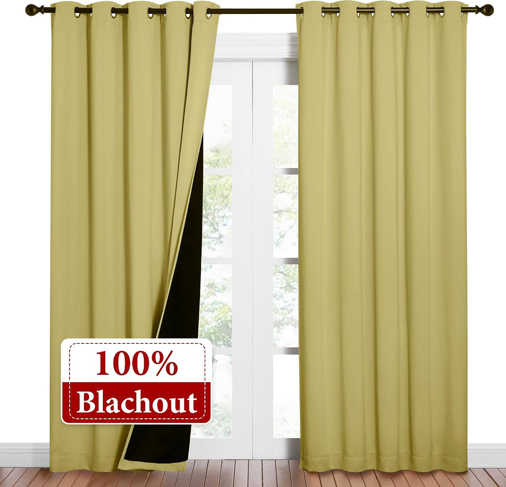 Nicetown Paler Yellow Full Shade Curtain Panels, Pair of Energy Smart & Noise Blocking Out Blackout Drapes for Dining Room Window, Thermal…