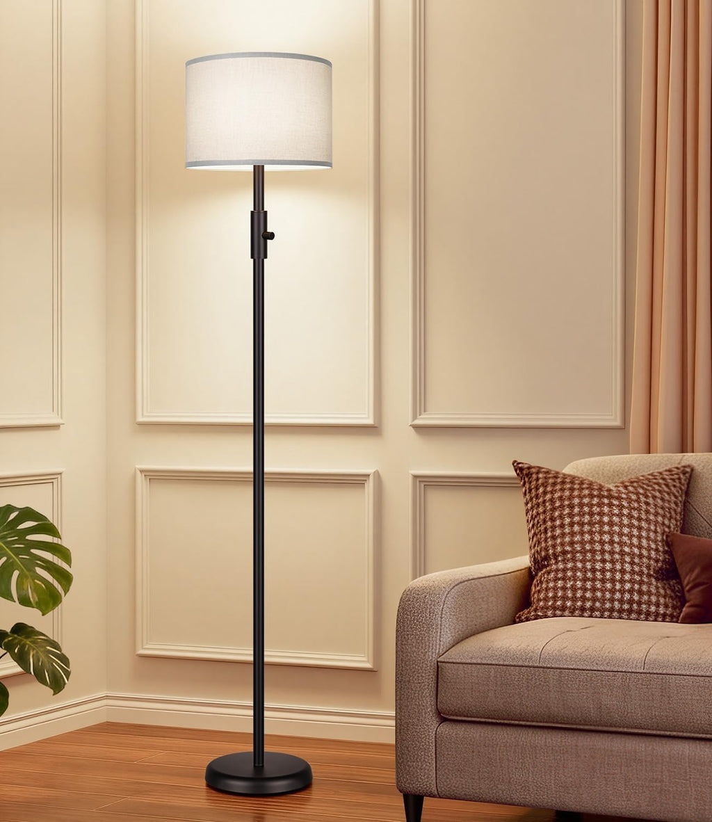 Floor Lamp Simple Design with Shade, Small Tall Lamps for Living Room Bedroom Office Dining Room Kitchen, Black Pole Lamp-Gray