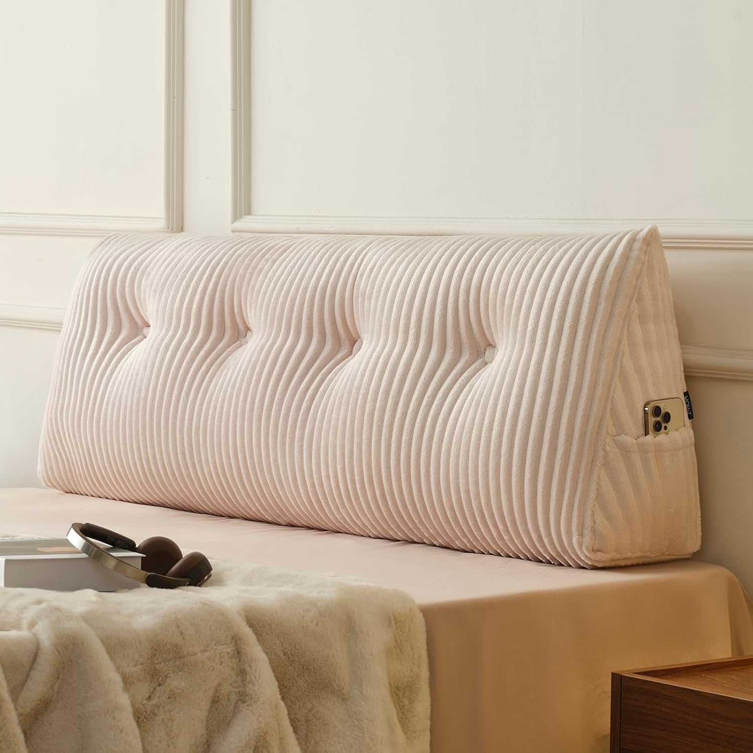 Z-Hom Large Headboard Pillow Full, NO ROLL Pillow, Wedge Pillow Headboard for Sitting Up in Bed, Backrest Support Triangular Cushion for Re…