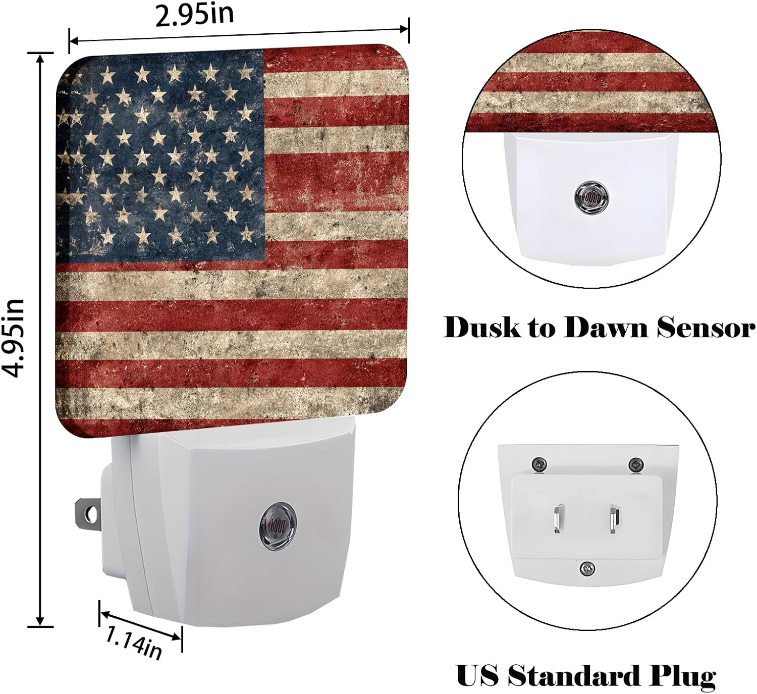American Flag Night Light, Plug Into Wall for Boys Girls Bedroom Decorative Square Night Light Lamp 0.5w Sleep Friendly