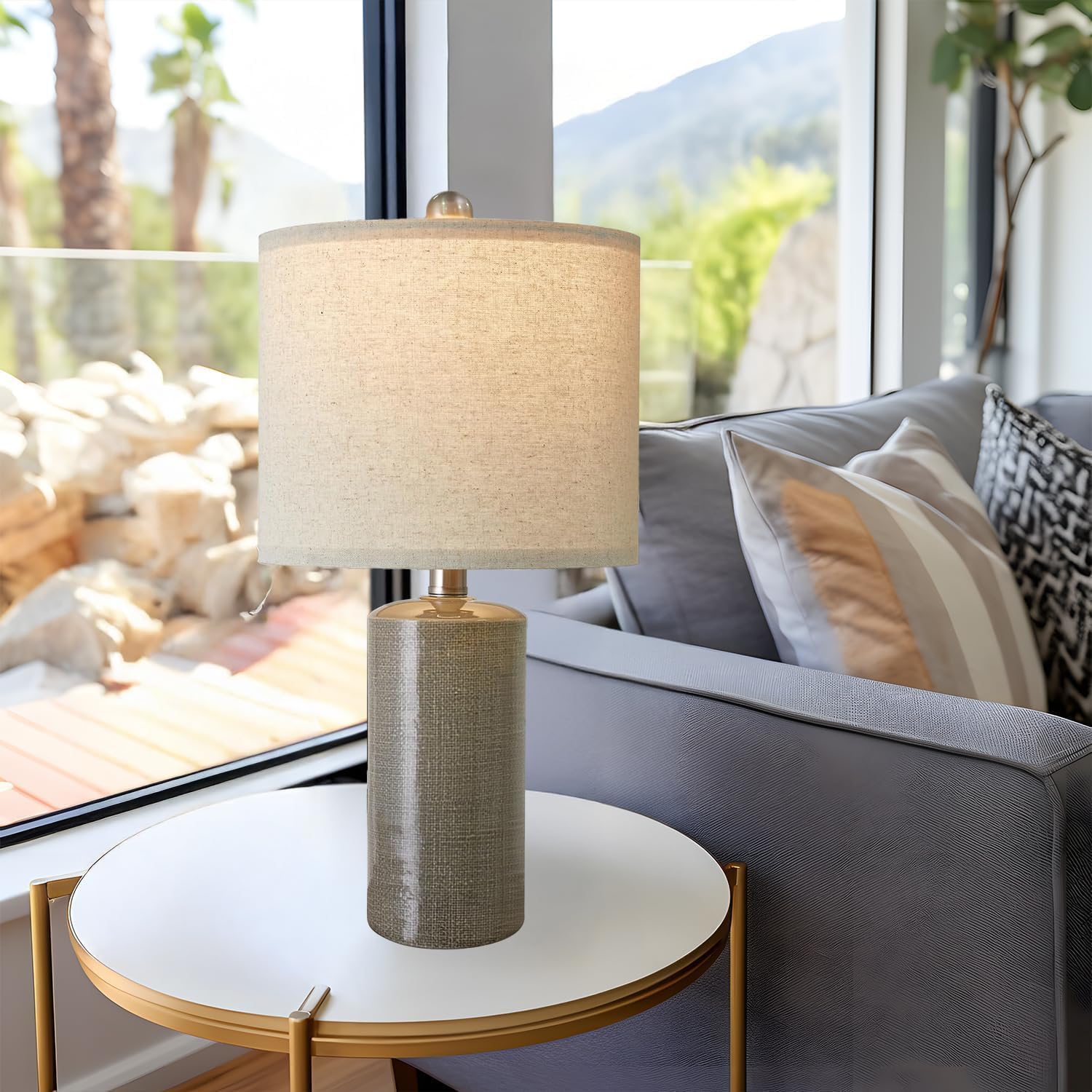G-SAFAVA 20.25" Small Table Lamps Set of 2 Modern Ceramic Lamps for Living Room Farmhouse Bedside Lamps Boho Lamps for Night Stands Grey…