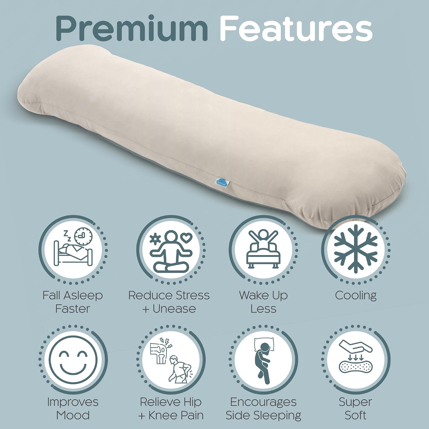 SleepCloud Weighted Body Pillow 6.5lbs - Weighted Pillow for Deeper Sleep (41” x 10”) - Cooling Body Pillows for Adults, Side Sleeper…