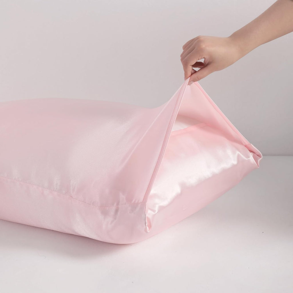 Ntbay 12 Pack Satin Queen Pillowcases for Hair and Skin, Luxurious and Silky Pillow Cases with Envelope Closure, 20 x 30 Inches, Light Pink…