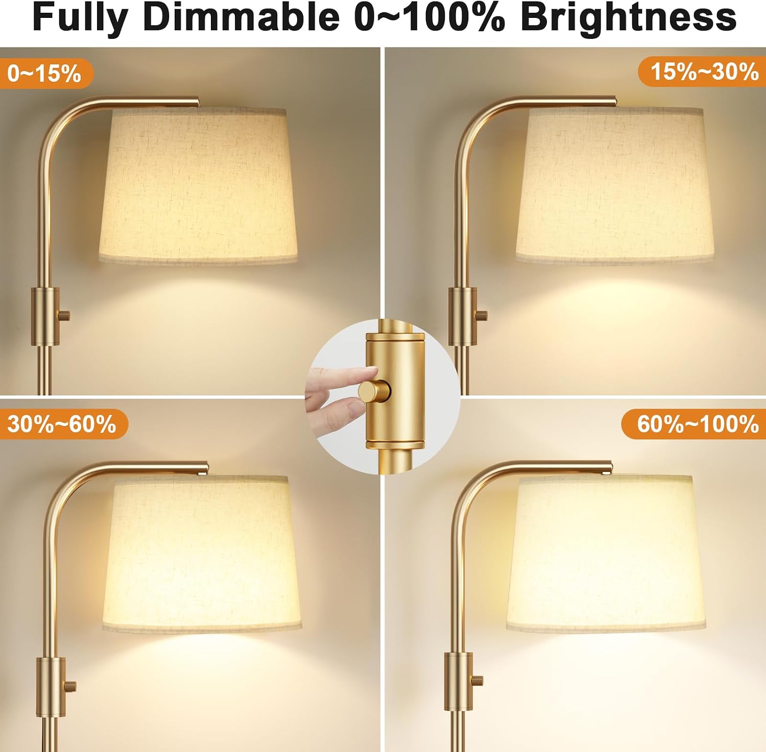 Ambimall Fully Dimmable Floor Lamp - Floor Lamps with 9W LED Bulb, Standing Lamps for Living Room with Adjust Head, Modern Standing Tall…