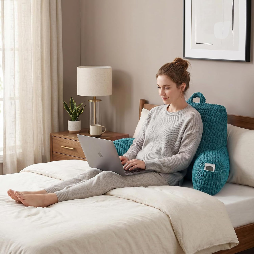 Pajeo Reading Pillow for Sitting in Bed with Arm Rests,100% 7D Fiber Filling Sitting Pillow for Back Support, Oeko-TEX Certified Backrest Pi…